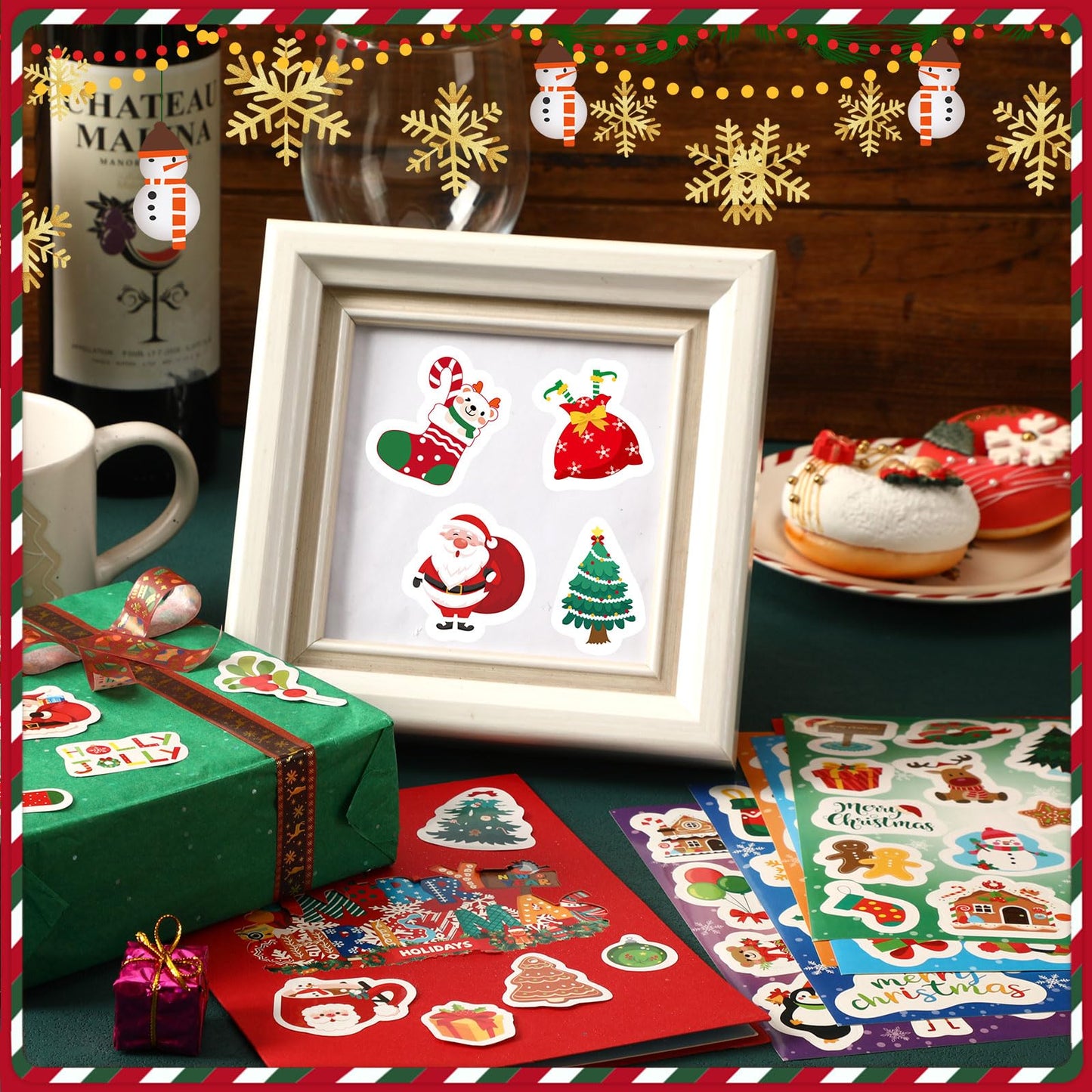 JULMELON 240 PCS Cute Christmas Stickers – 120 Designs Bulk Pack for Kids, Classroom & DIY Crafts