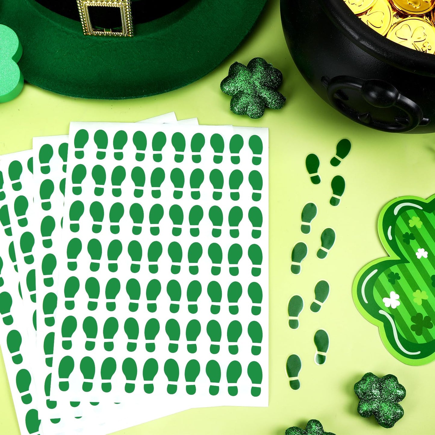 JULMELON 16 Sheets Green Leprechaun Footprints Stickers – 1,500 Mini St Patrick's Day Crafts