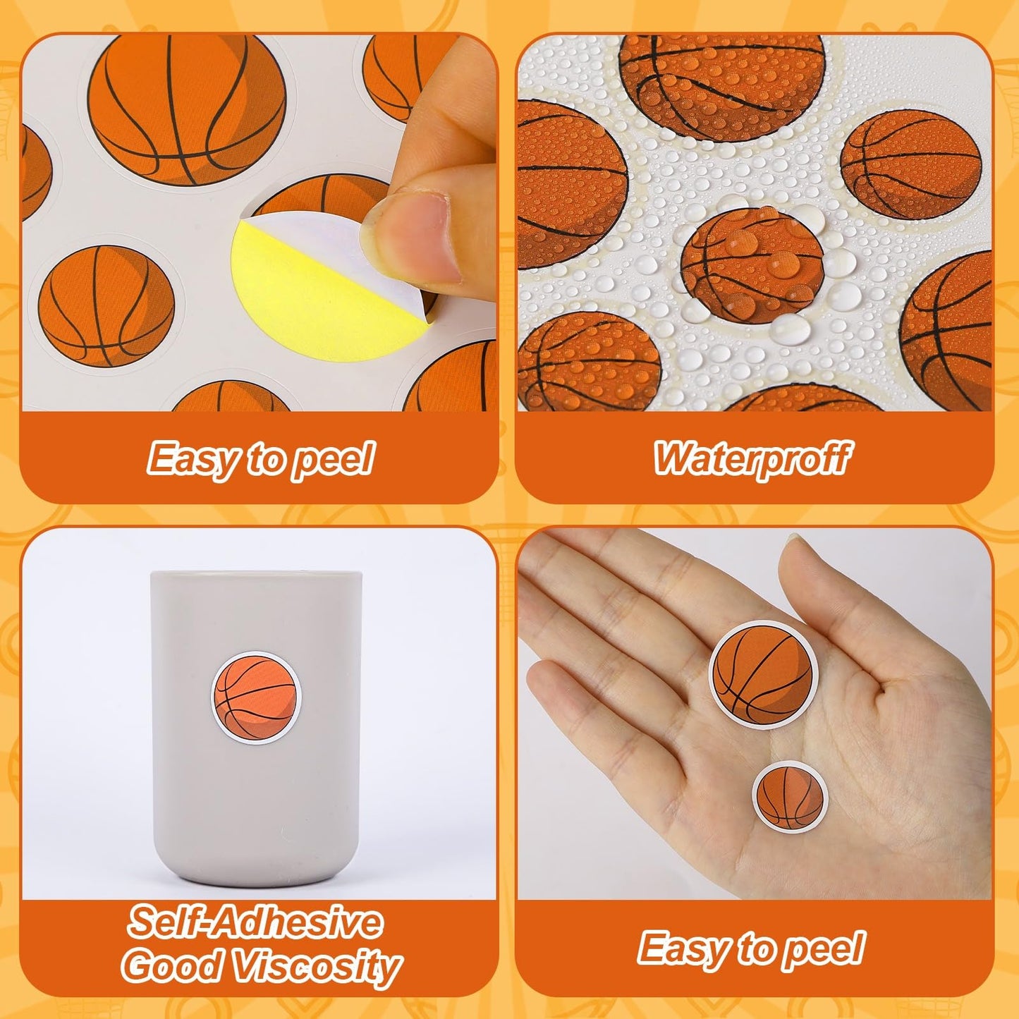 Julmelon Kids Basketball Stickers — 512pc Water-Repellent Self-Adhesive Set