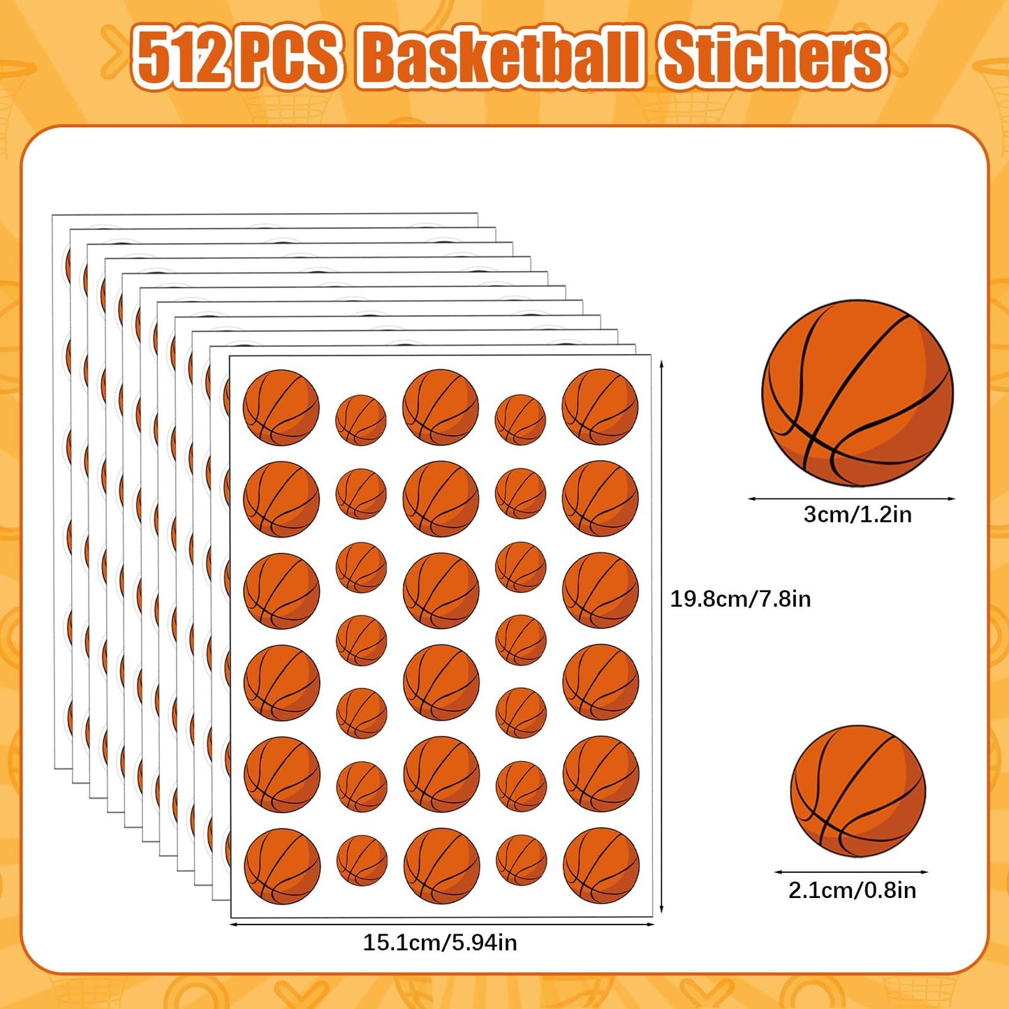 Julmelon Kids Basketball Stickers — 512pc Water-Repellent Self-Adhesive Set