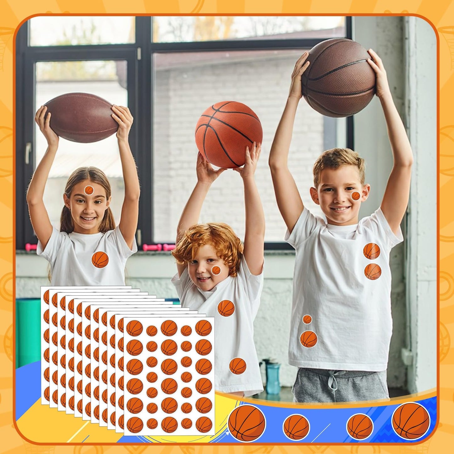 Julmelon Kids Basketball Stickers — 512pc Water-Repellent Self-Adhesive Set
