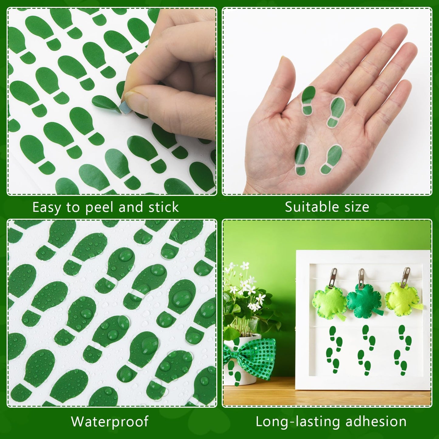 JULMELON 16 Sheets Green Leprechaun Footprints Stickers – 1,500 Mini St Patrick's Day Crafts