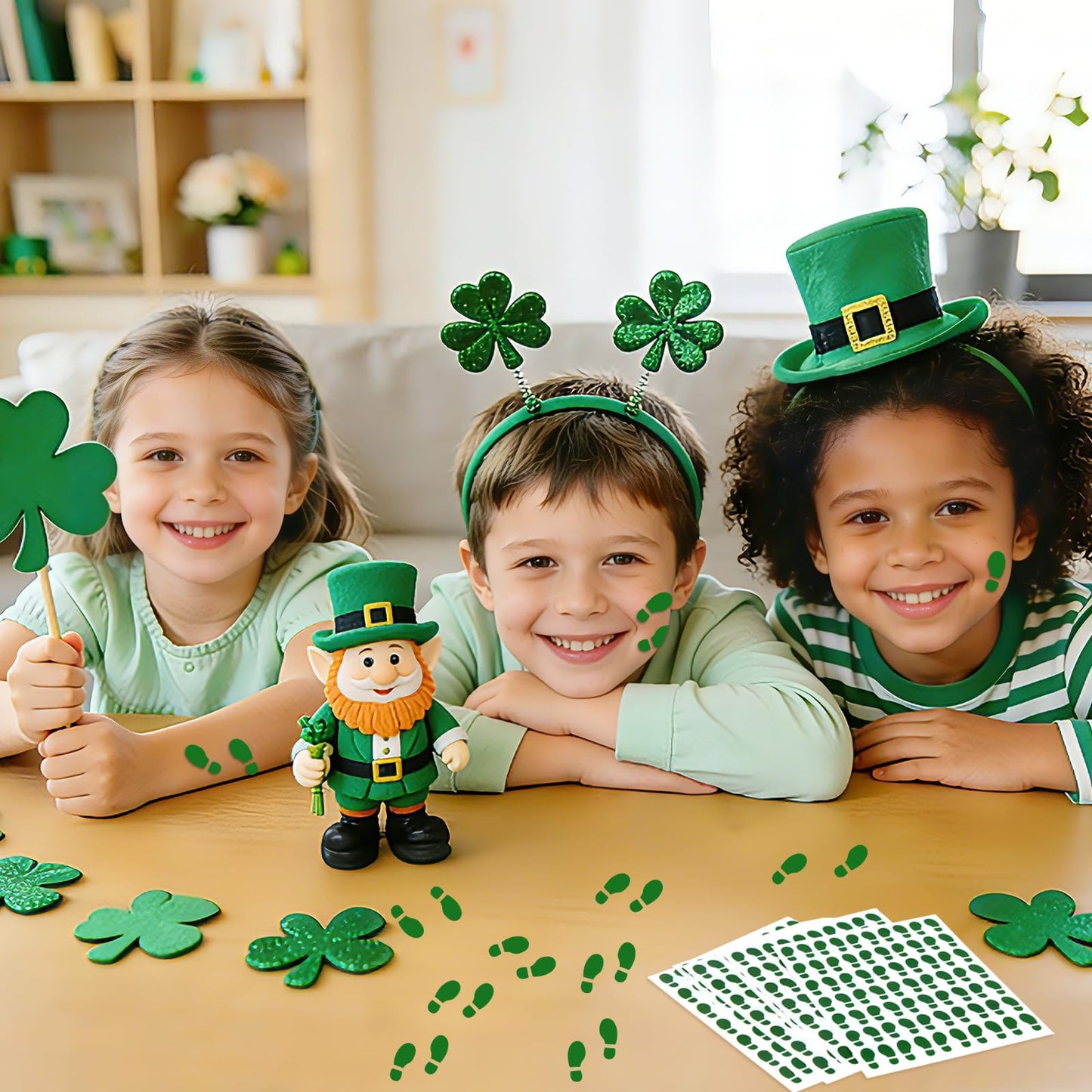 JULMELON 16 Sheets Green Leprechaun Footprints Stickers – 1,500 Mini St Patrick's Day Crafts
