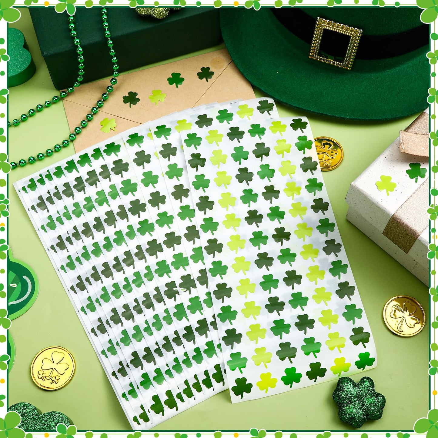 JULMELON 16 Sheets St Patrick's Day Shamrock Stickers – Mini Foam Clover Decor for Kids & Classrooms