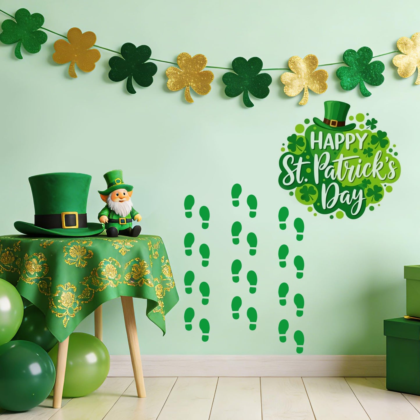 JULMELON 16 Sheets Green Leprechaun Footprints Stickers – 1,500 Mini St Patrick's Day Crafts