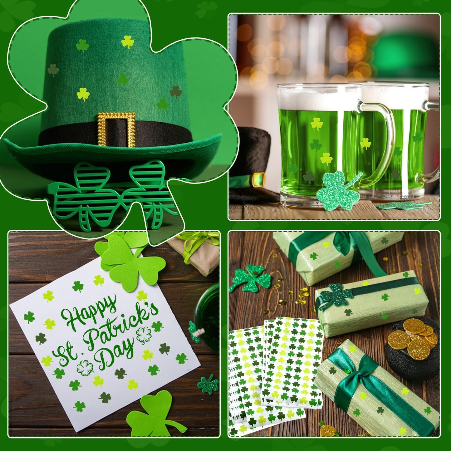 JULMELON 16 Sheets St Patrick's Day Shamrock Stickers – Mini Foam Clover Decor for Kids & Classrooms