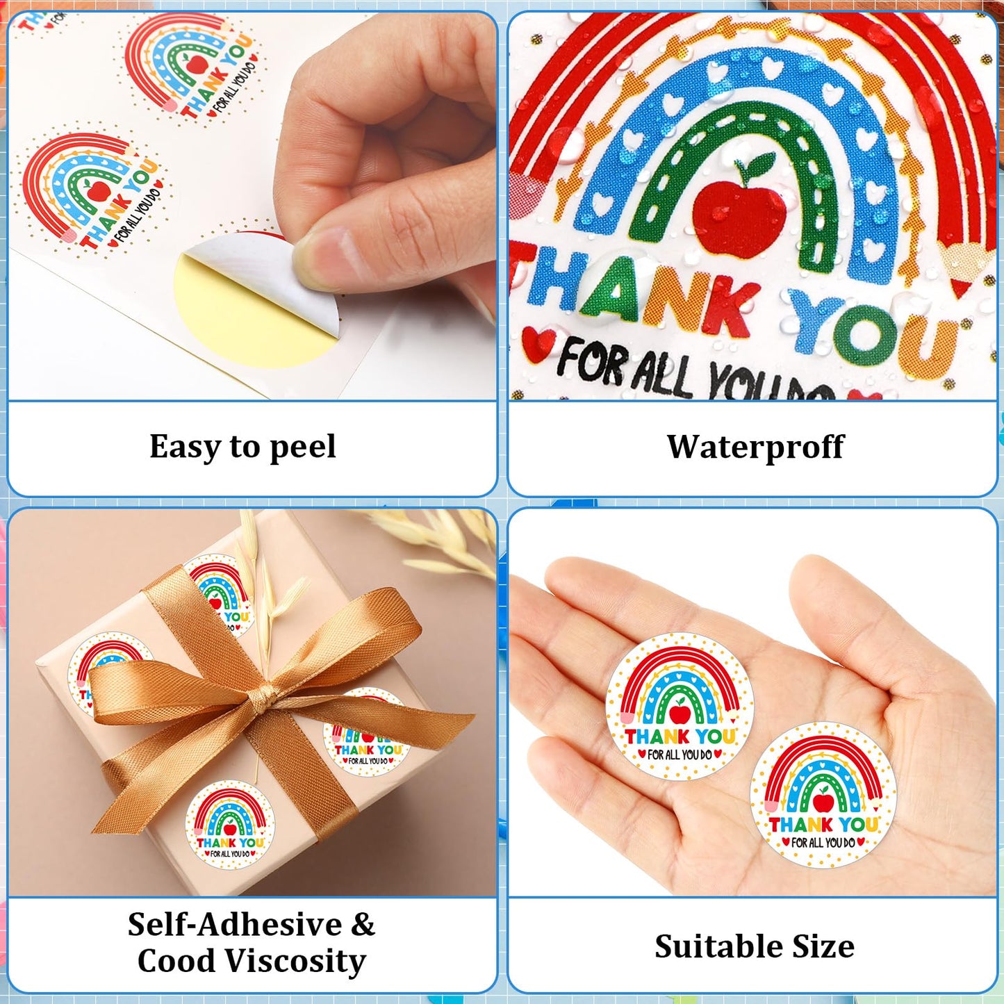 JULMELON 320 Pcs Thank You Teacher Stickers – Rainbow Round Teacher Appreciation Labels