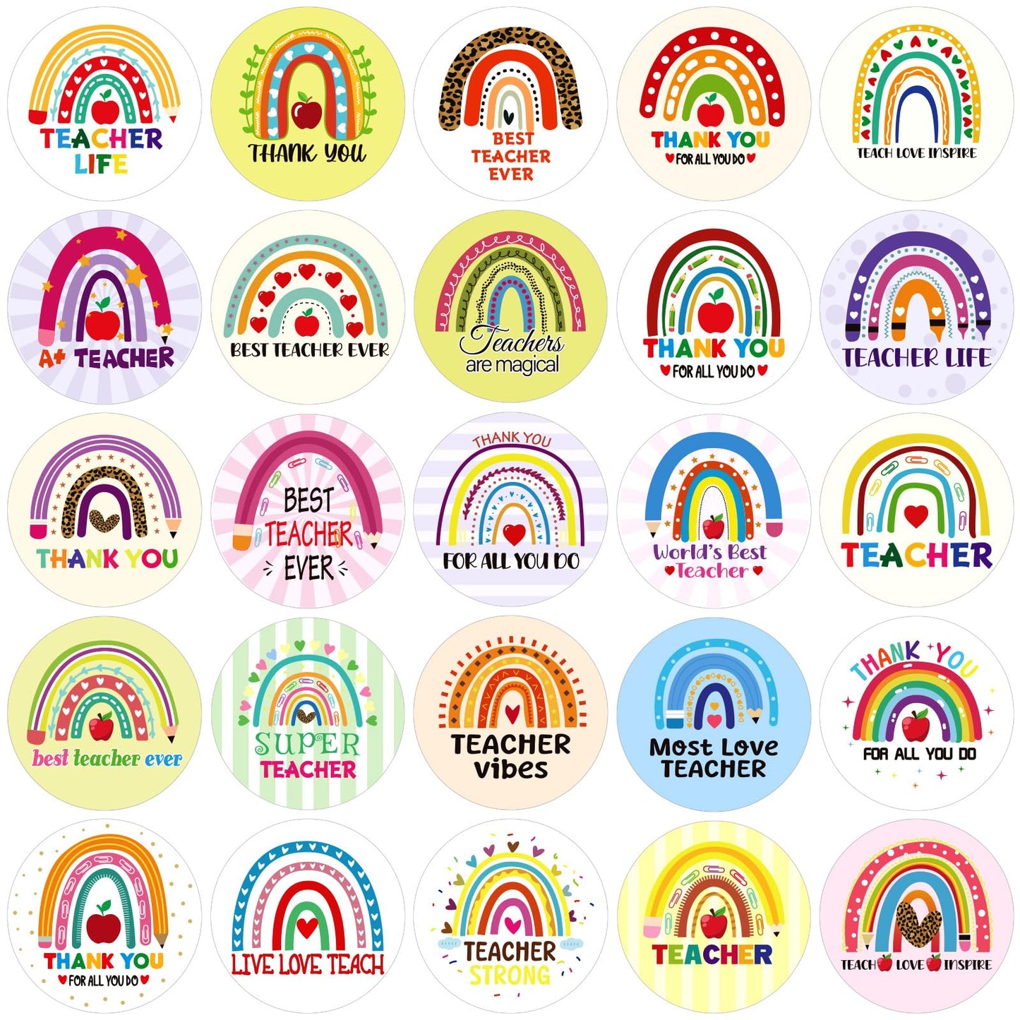 JULMELON 400 Pcs Thank You Teacher Stickers – Rainbow Round Labels & Gift Tags