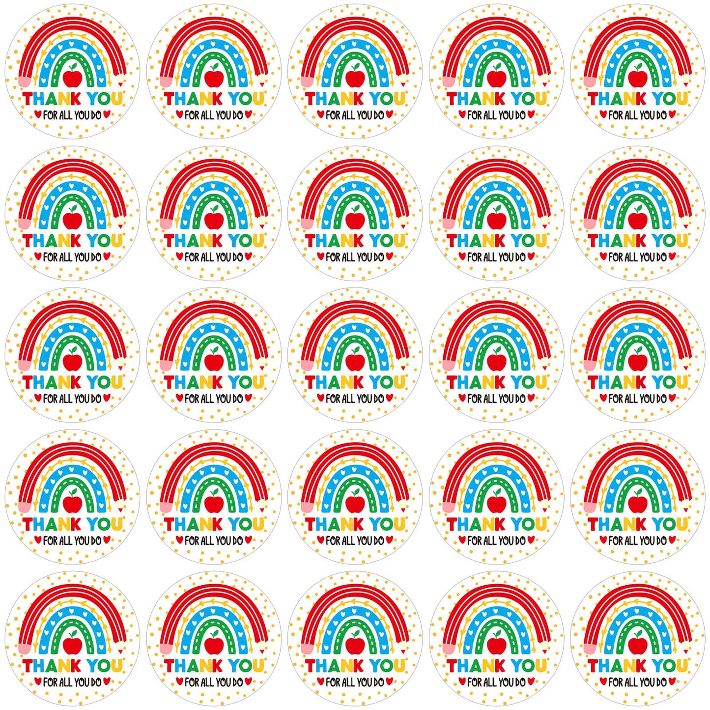 JULMELON 320 Pcs Thank You Teacher Stickers – Rainbow Round Teacher Appreciation Labels