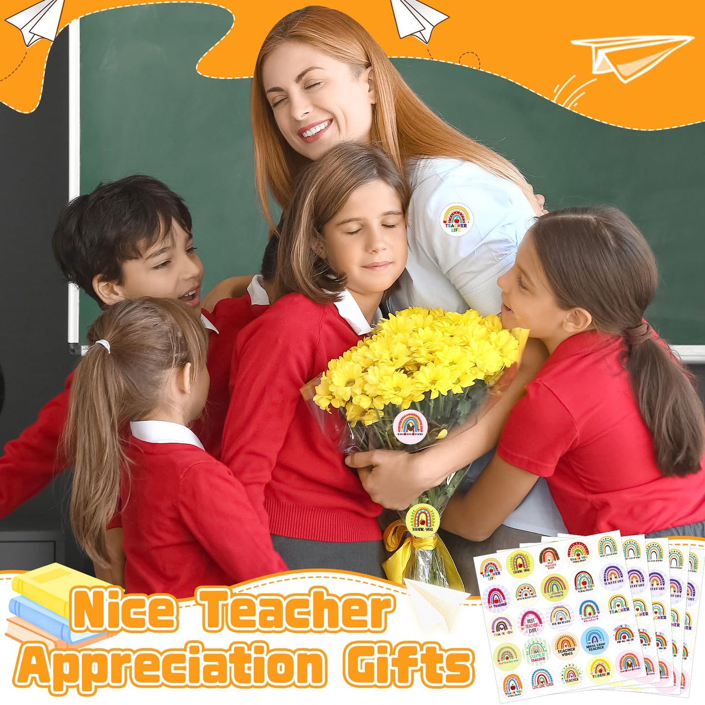 JULMELON 400 Pcs Thank You Teacher Stickers – Rainbow Round Labels & Gift Tags