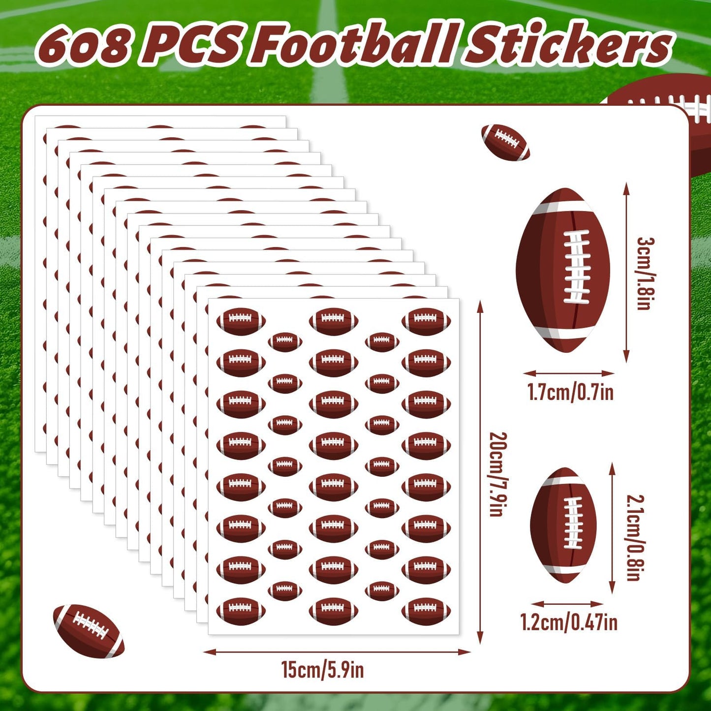 JULMELON JUMELON 608 Football Stickers for Kids — Water-Repellent, Self-Adhesive Decor
