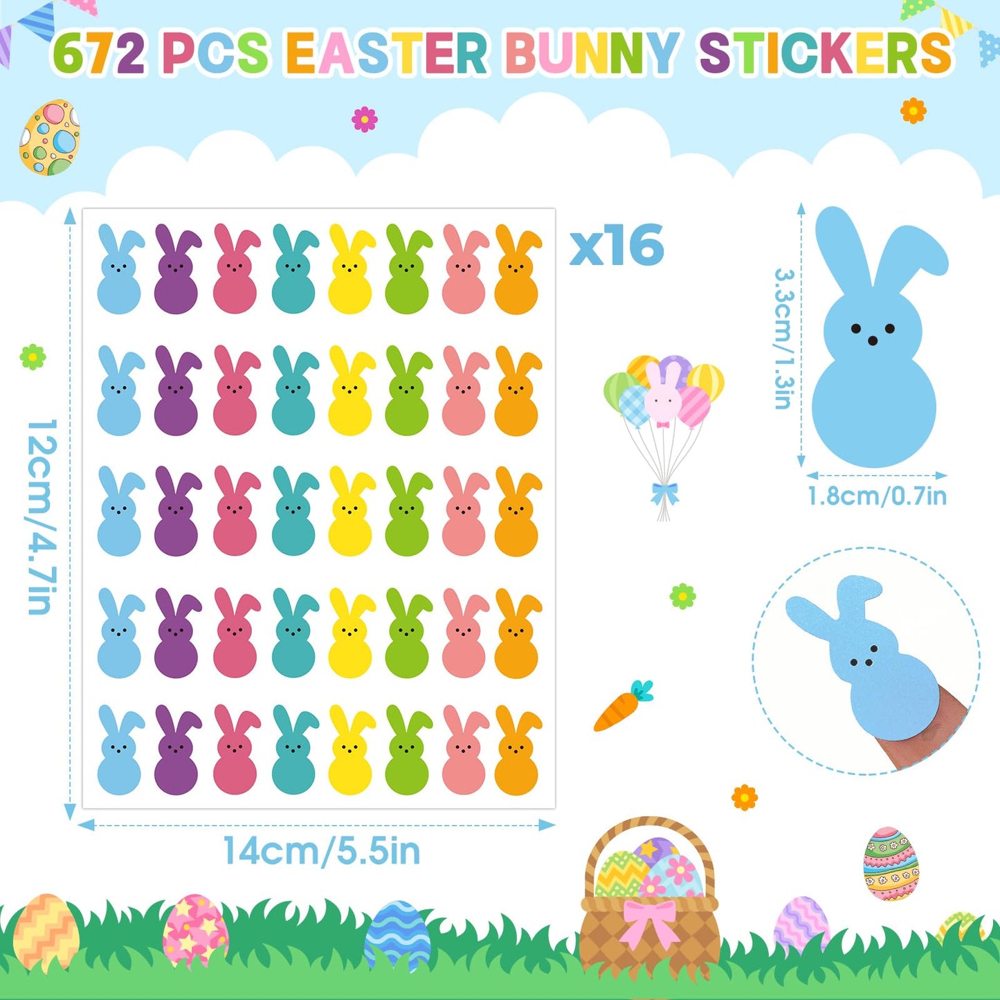 JULMELON 640 Pcs Easter Bunny Stickers – Vibrant Waterproof DIY Decor & Party Favors
