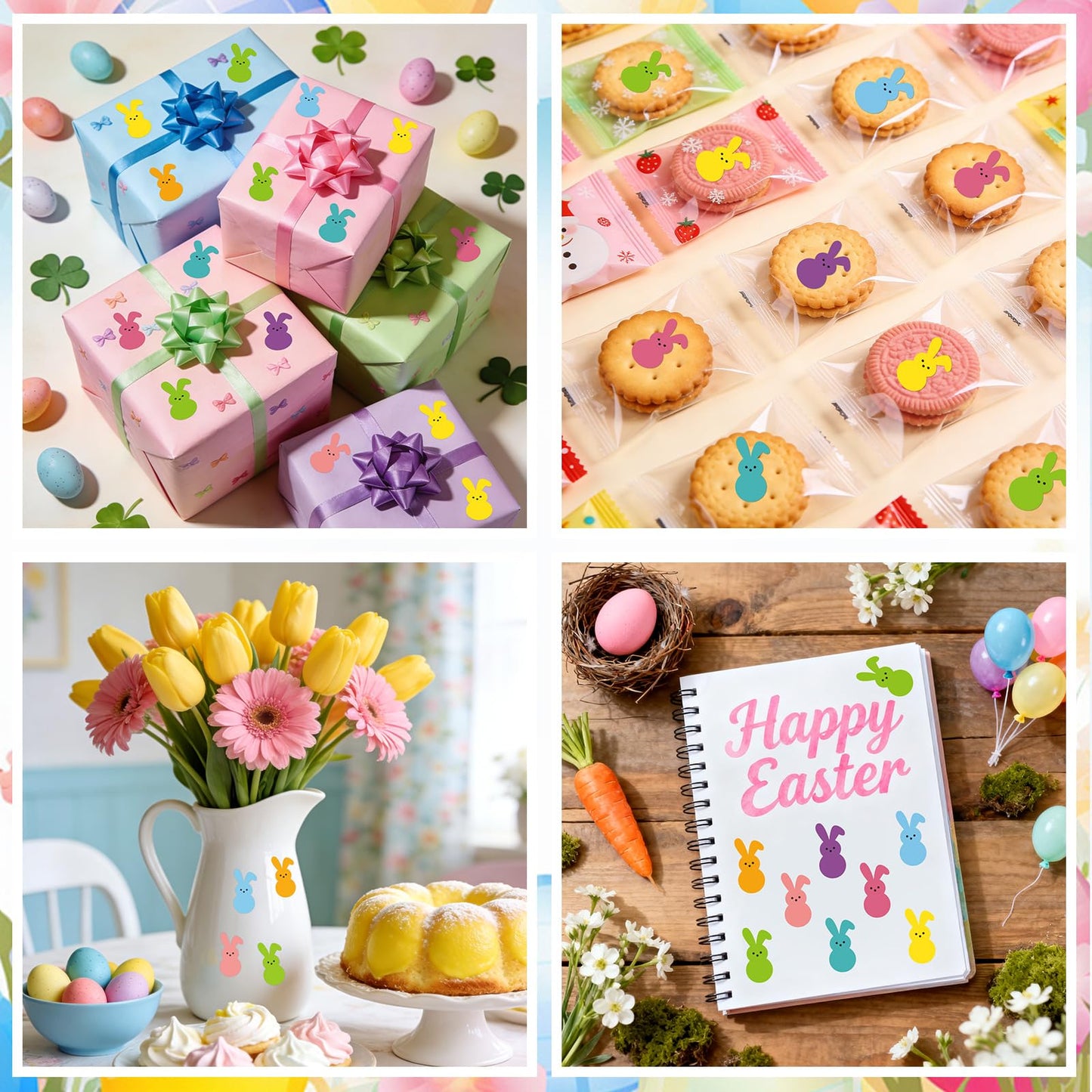 JULMELON 640 Pcs Easter Bunny Stickers – Vibrant Waterproof DIY Decor & Party Favors