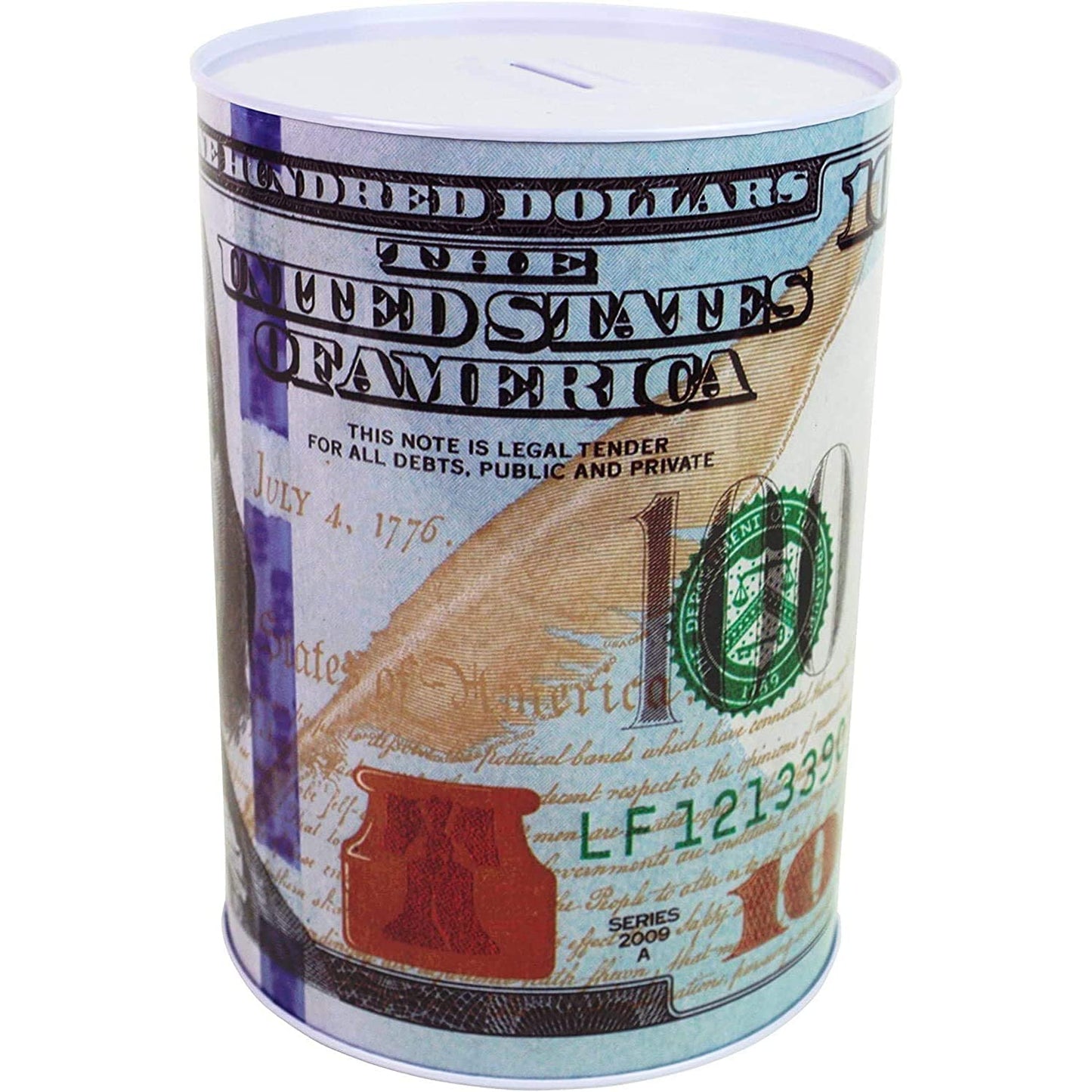 Julysgift 100 Dollar Bill Piggy Bank - 5 7/8 in Tall Tin Coin Jar