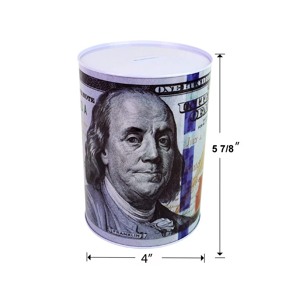 Julysgift 100 Dollar Bill Piggy Bank - 5 7/8 in Tall Tin Coin Jar