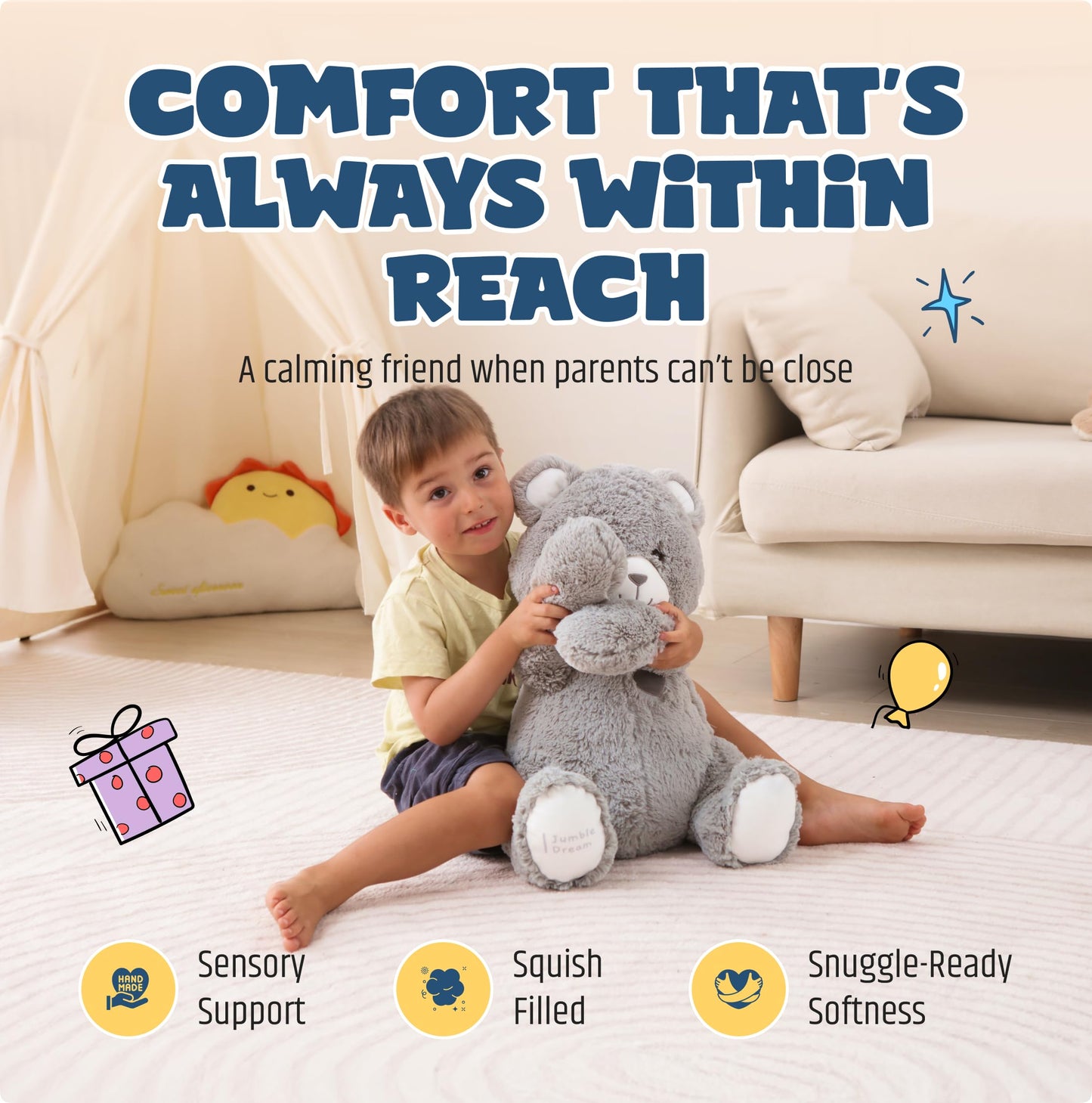 Jumble Dream Jumble Bear 4LB Weighted Plush Toy – Large Comfort Bear for All Ages