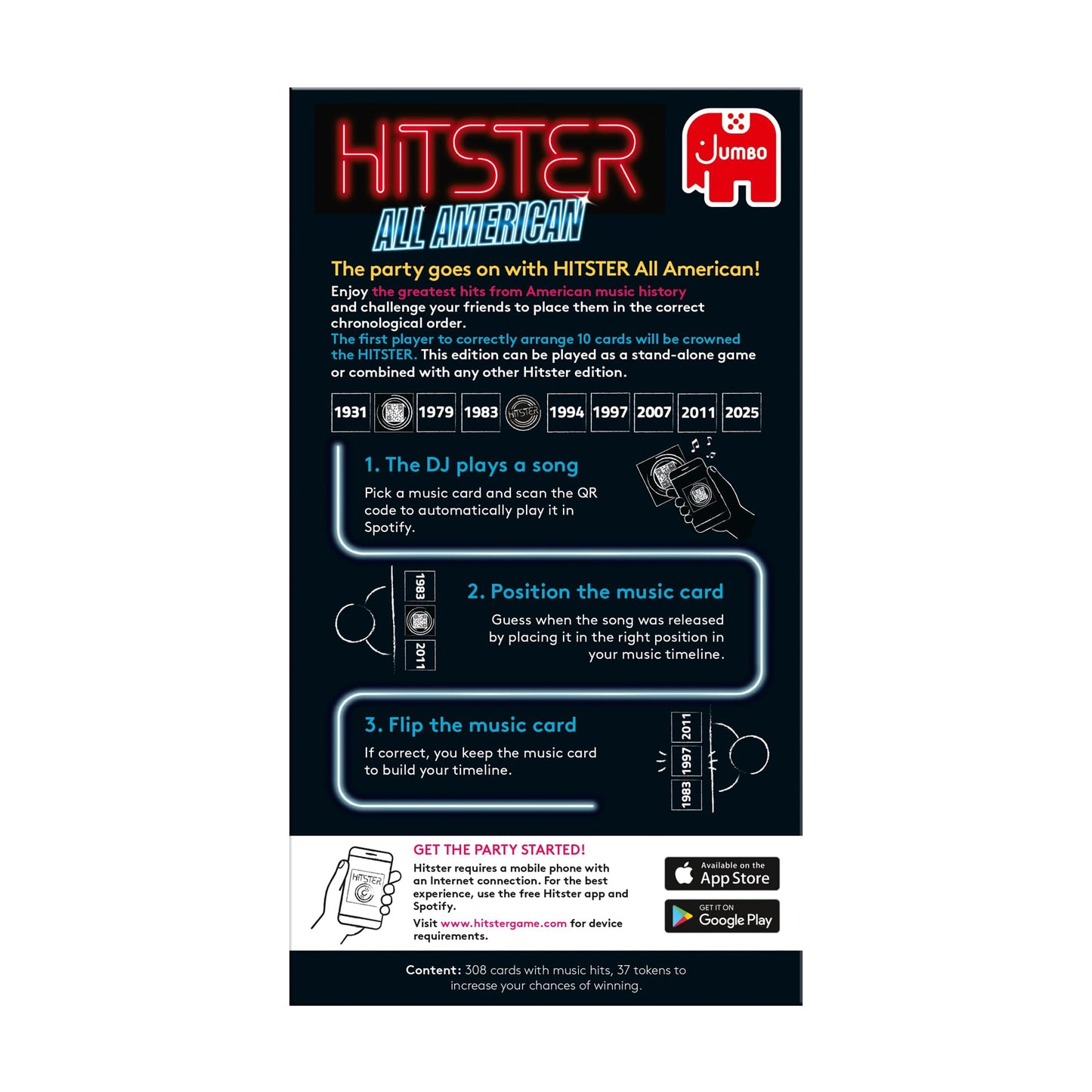 Jumbo Hitster: All American Music Quiz Card Game (2-10 Players, 300+ Hits) US Edition