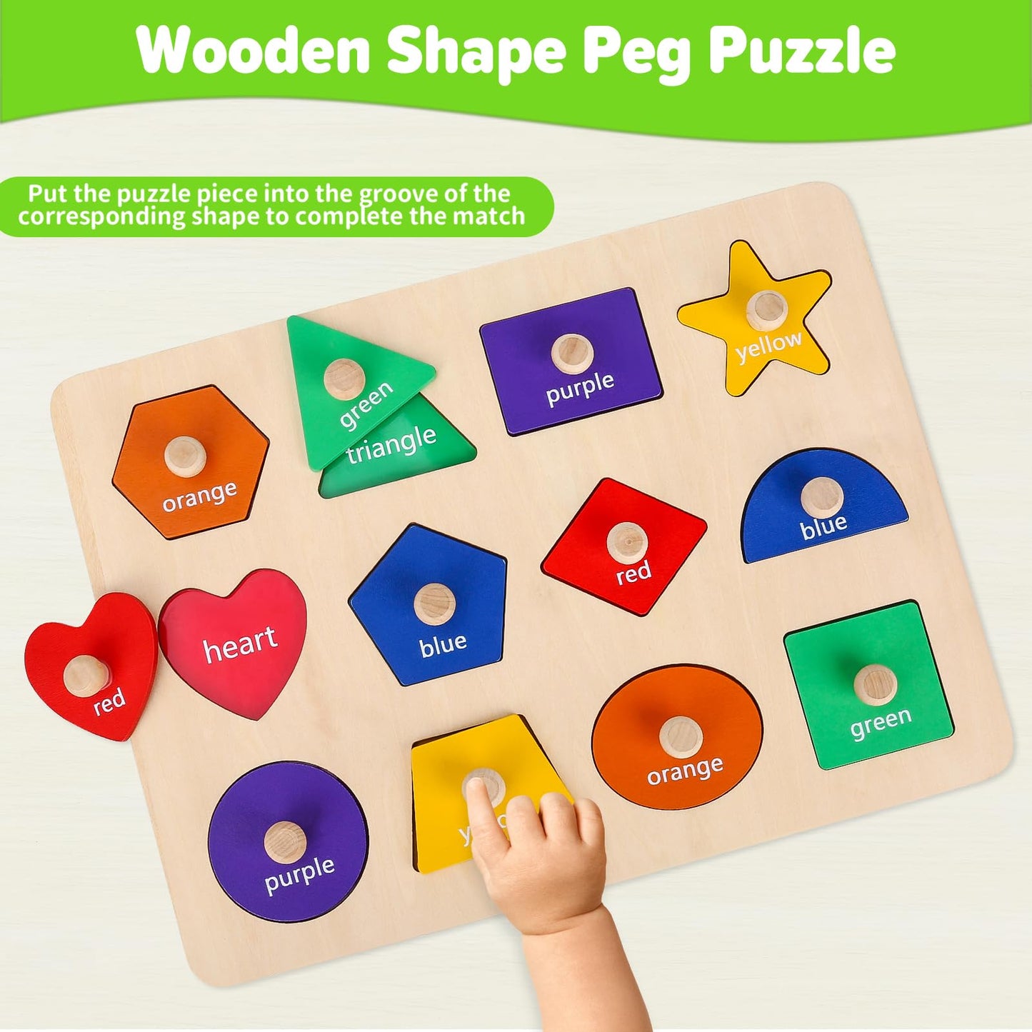 Jumlys Montessori Wooden Shape Puzzle for Toddlers 1-3 – 12 Shapes, 6 Colors