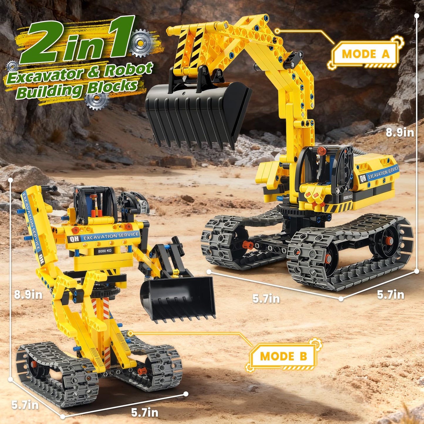 Jumlys STEM Building Toy – 344-Piece 2-in-1 Excavator & Robot Kit for Kids Aged 5–12