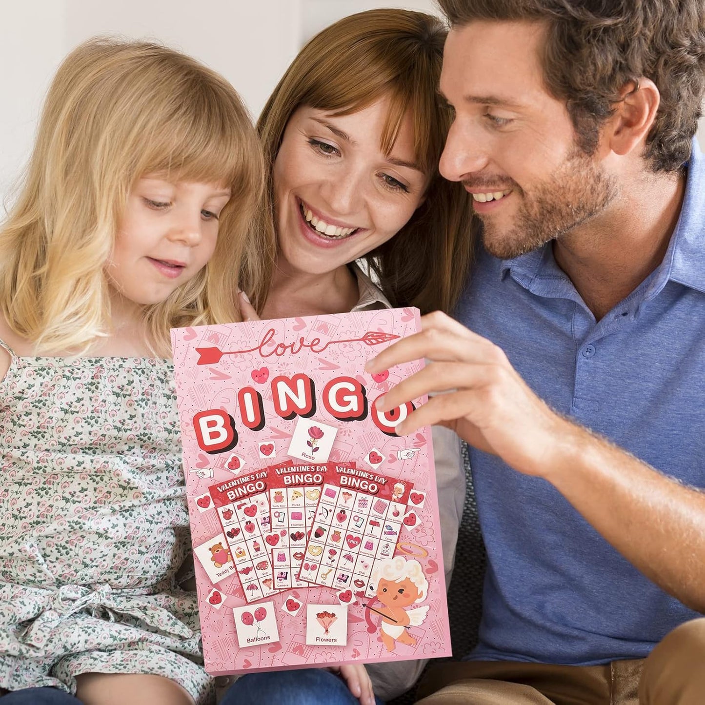 Jumlys Valentines Bingo - 32-Player Large Cards for Family & Classroom
