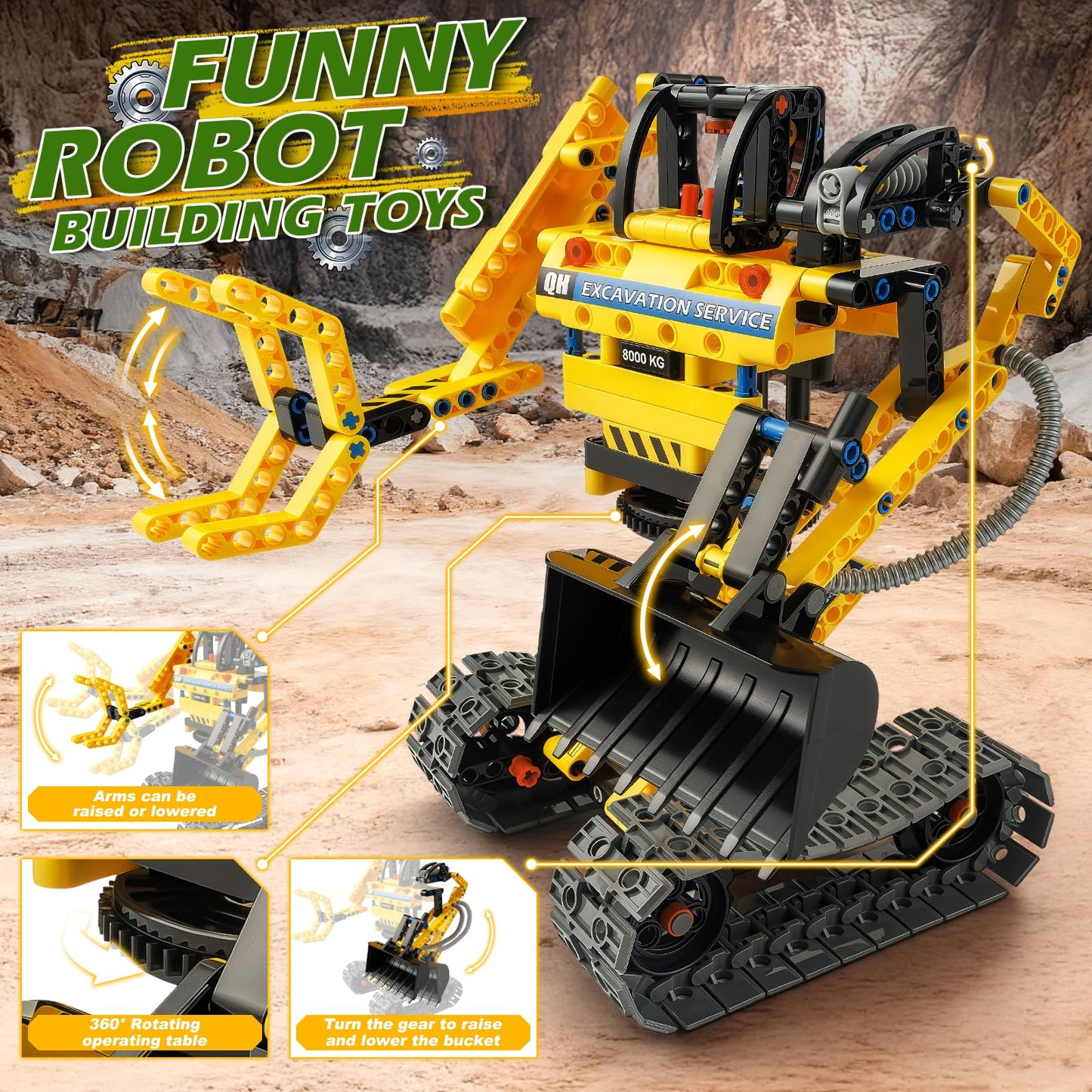 Jumlys STEM Building Toy – 344-Piece 2-in-1 Excavator & Robot Kit for Kids Aged 5–12