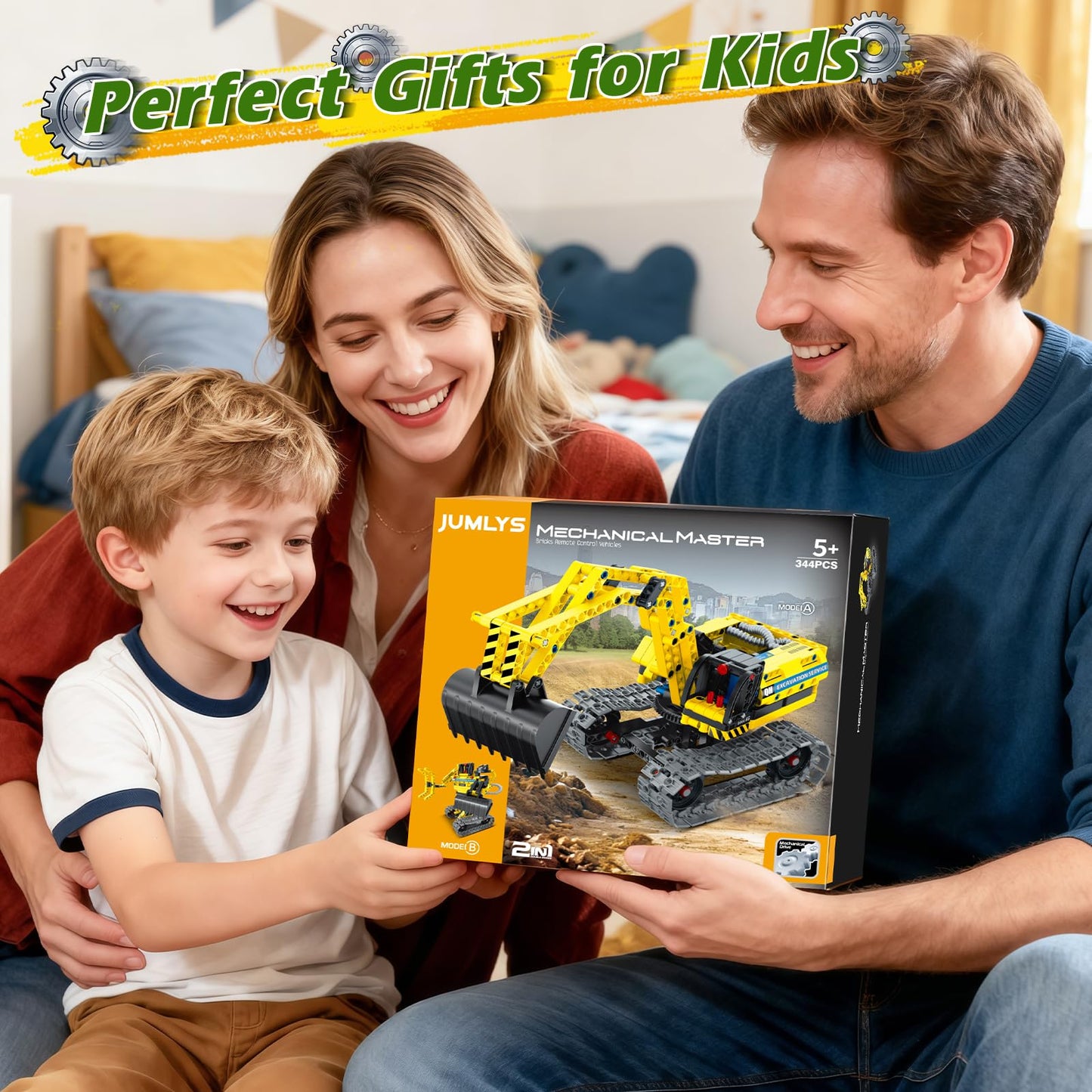 Jumlys STEM Building Toy – 344-Piece 2-in-1 Excavator & Robot Kit for Kids Aged 5–12