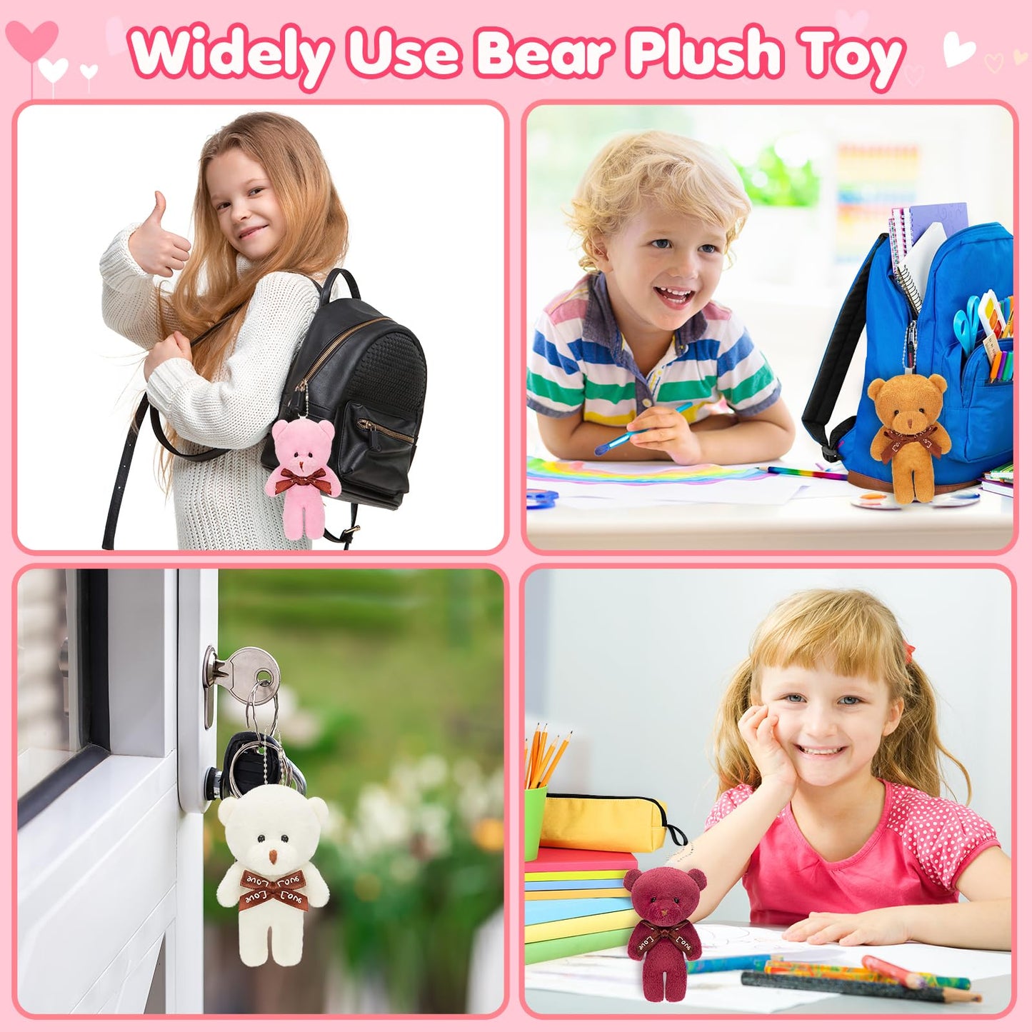 Valentine's Day Cards for Kids – 24-Pack with Plush Bear Key Chains | Jumlys