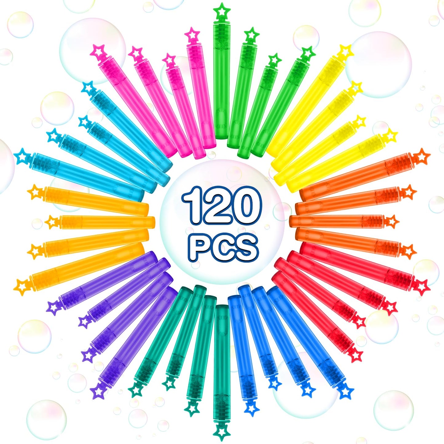 120 Mini Bubble Wands in Six Bright Colors | Jumlys Party Favors Pack