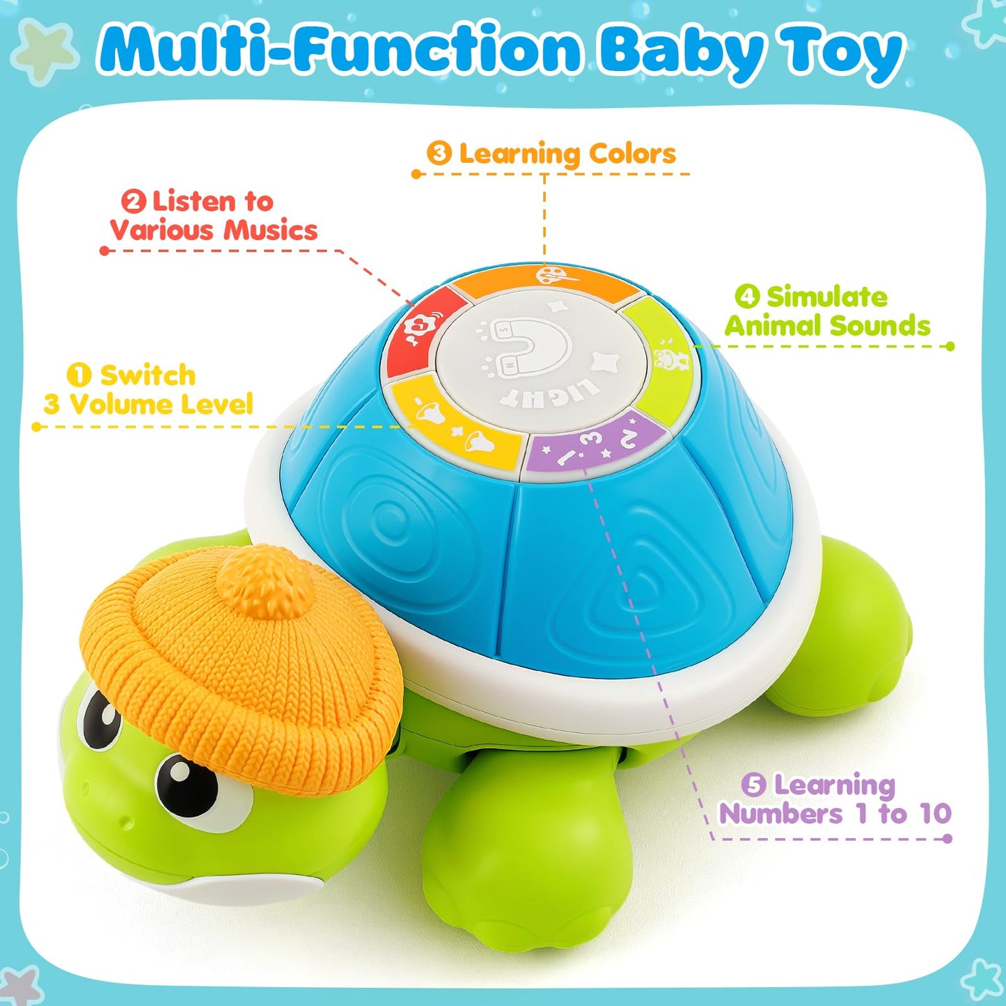 Jumlys Musical Turtle Crawling Toy for Babies 6-12 Months – Tummy Time Learning Set