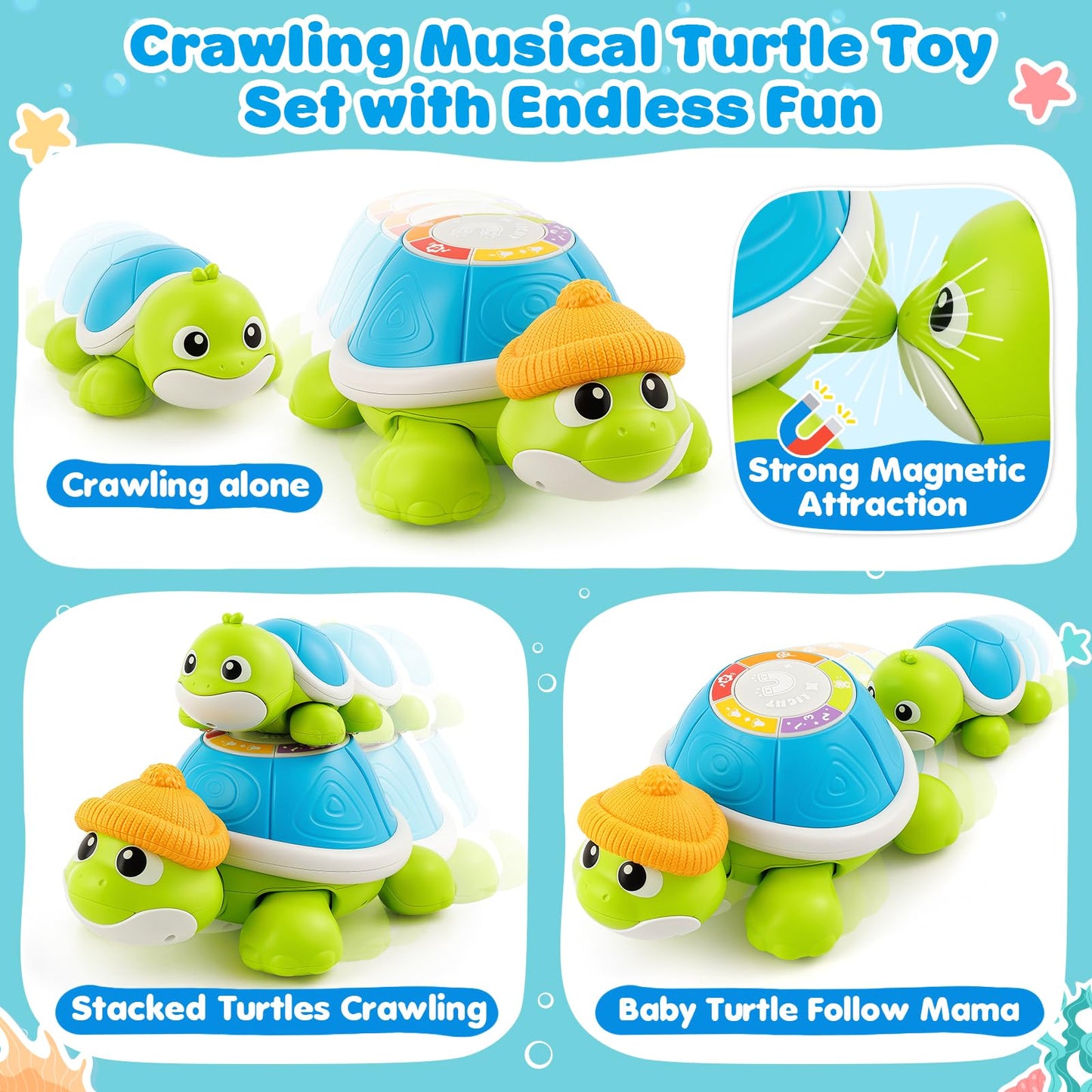 Jumlys Musical Turtle Crawling Toy for Babies 6-12 Months – Tummy Time Learning Set
