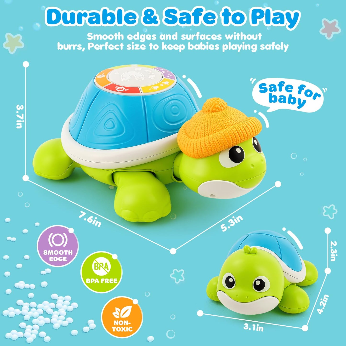 Jumlys Musical Turtle Crawling Toy for Babies 6-12 Months – Tummy Time Learning Set