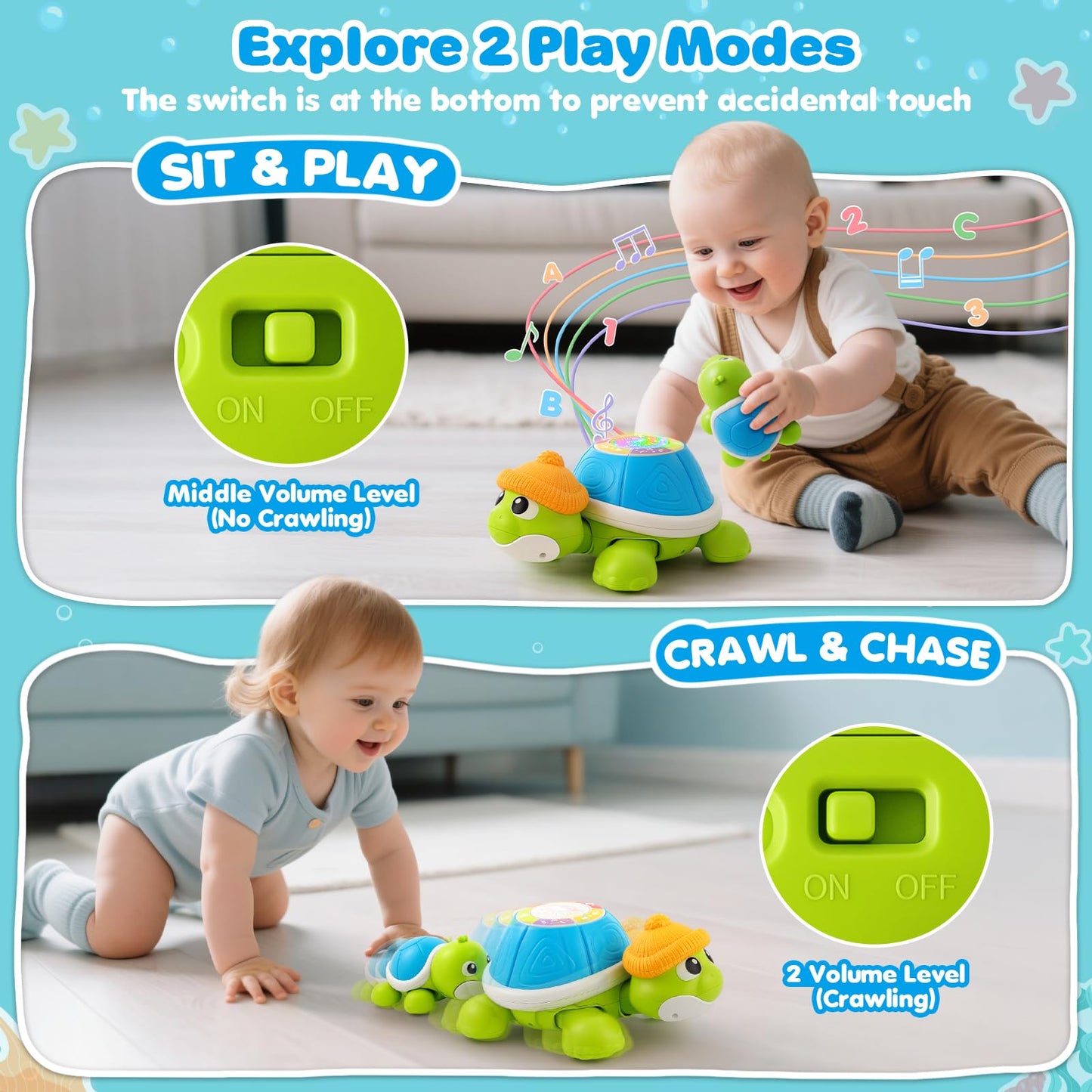 Jumlys Musical Turtle Crawling Toy for Babies 6-12 Months – Tummy Time Learning Set