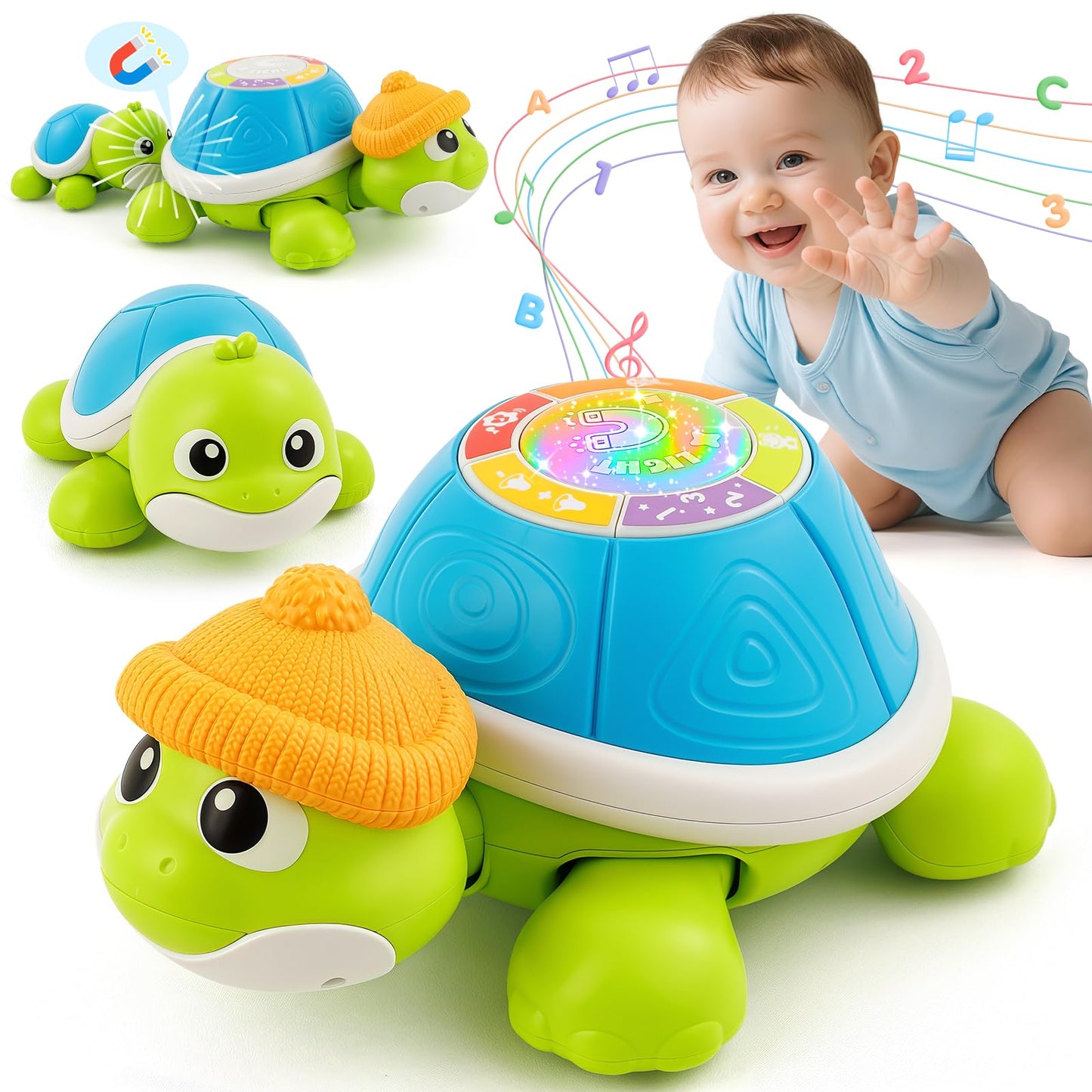 Jumlys Musical Turtle Crawling Toy for Babies 6-12 Months – Tummy Time Learning Set