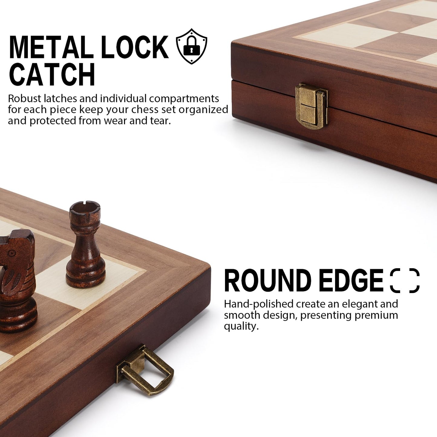 Jumlys Magnetic Wooden Chess Set - 15 Inch Folding Board with 2 Extra Queens