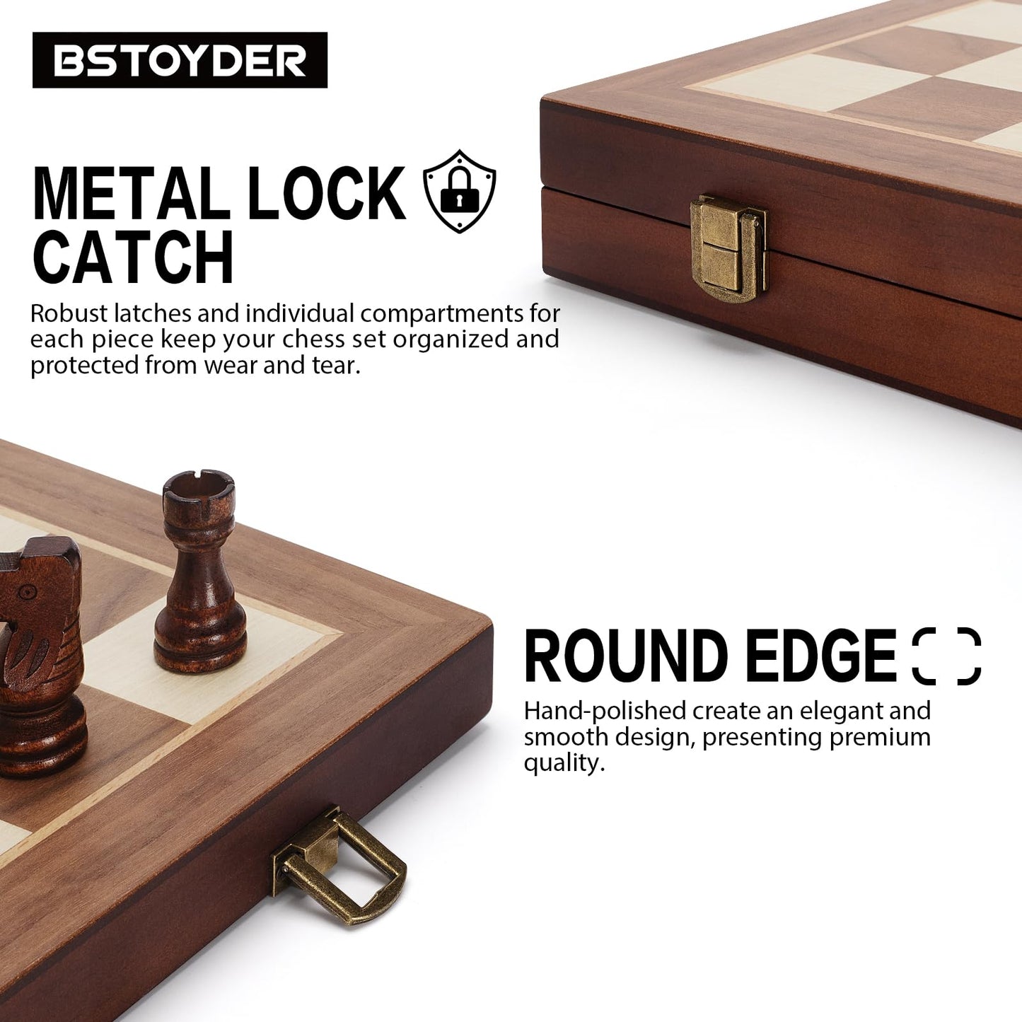 Jumlys 2-in-1 Magnetic Chess Set & Checkers Board – 15" Folding Wooden Travel Game