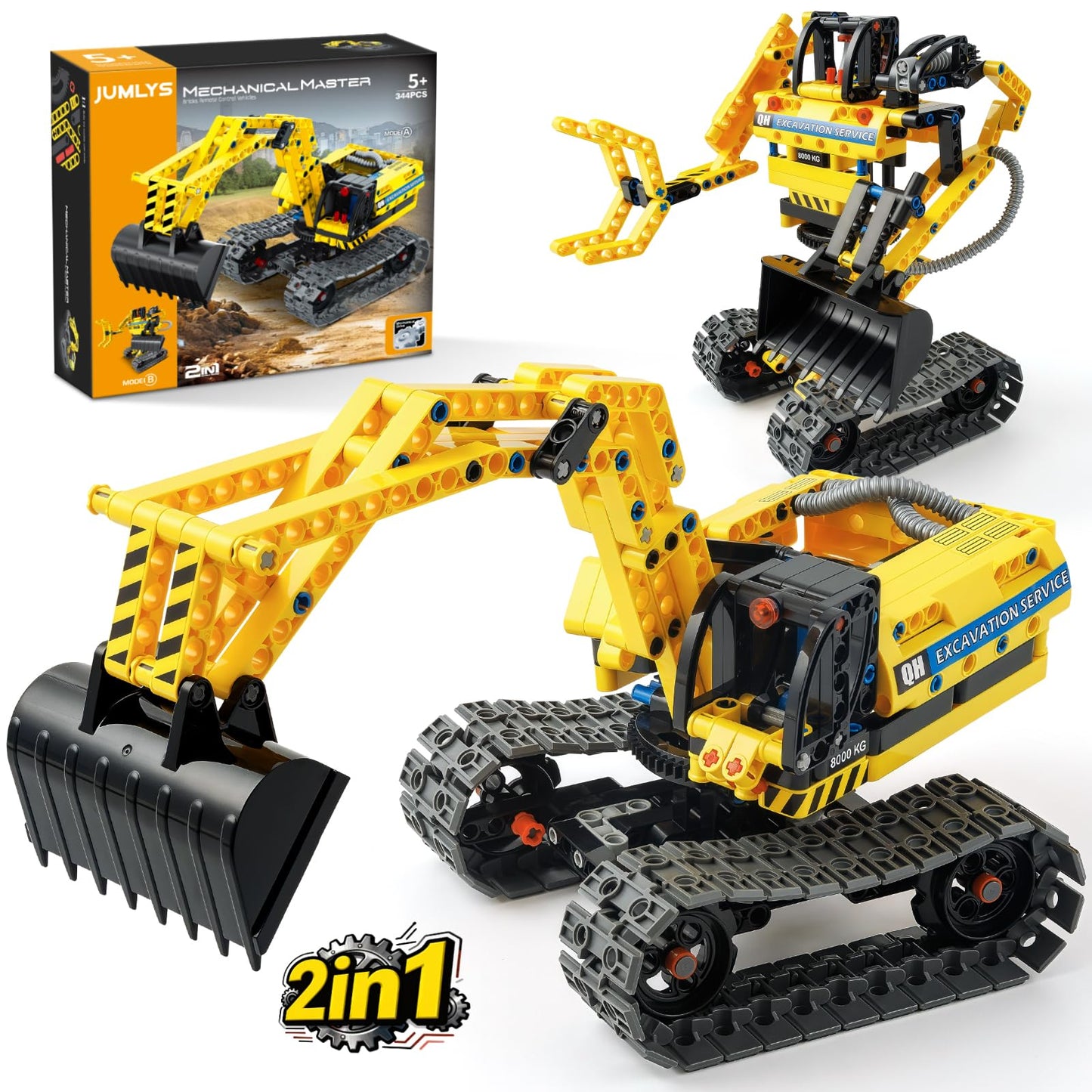 Jumlys STEM Building Toy – 344-Piece 2-in-1 Excavator & Robot Kit for Kids Aged 5–12