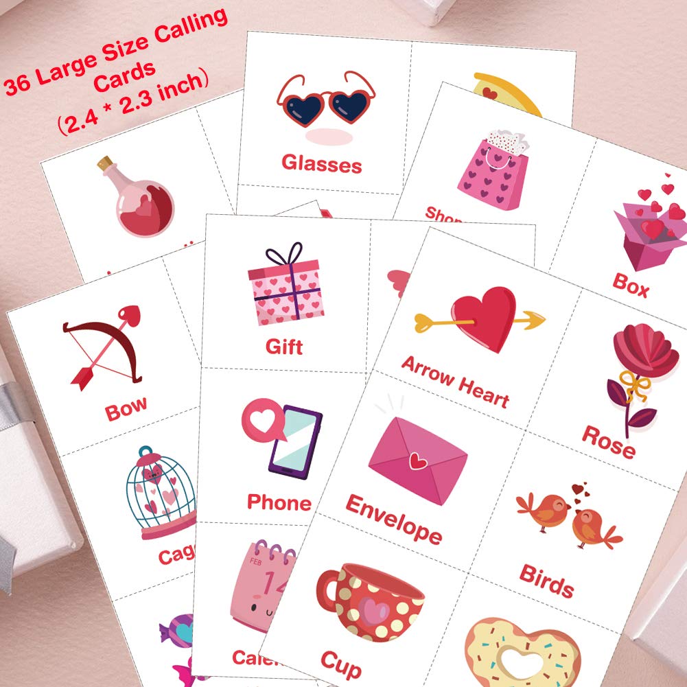 Jumlys Valentines Bingo - 32-Player Large Cards for Family & Classroom