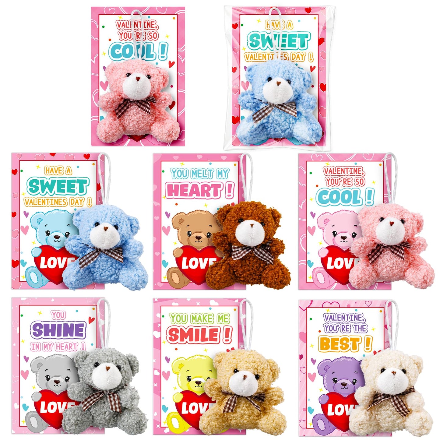 Jumlys Valentines Day Cards for Kids - 24 Pack with Plush Bear Keychains