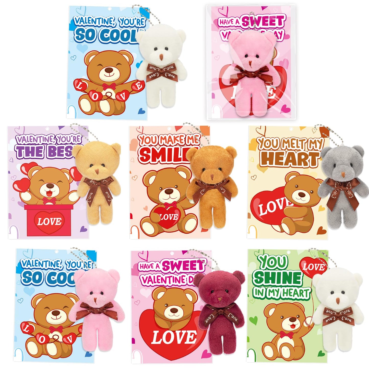 Valentine's Day Cards for Kids – 24-Pack with Plush Bear Key Chains | Jumlys