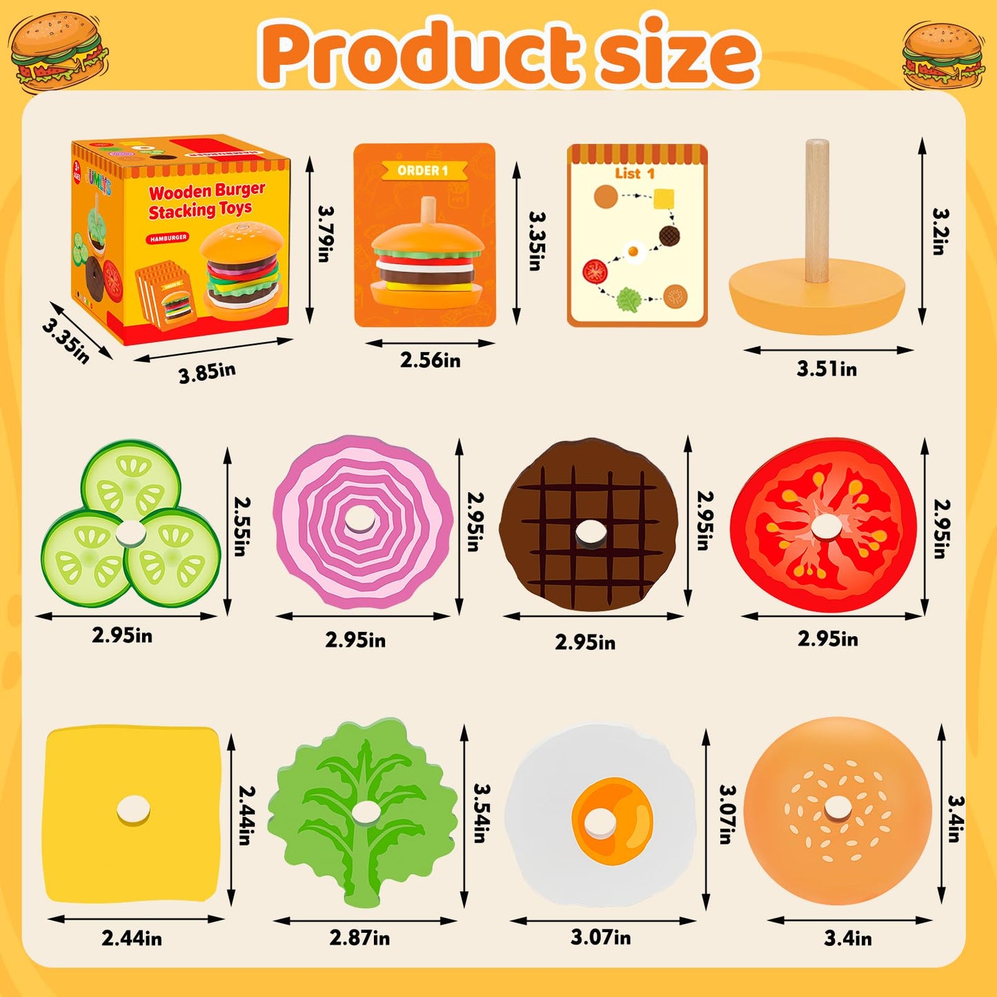 Jumlys Montessori Wooden Burger Stacking Toys – Fine Motor & Imagination