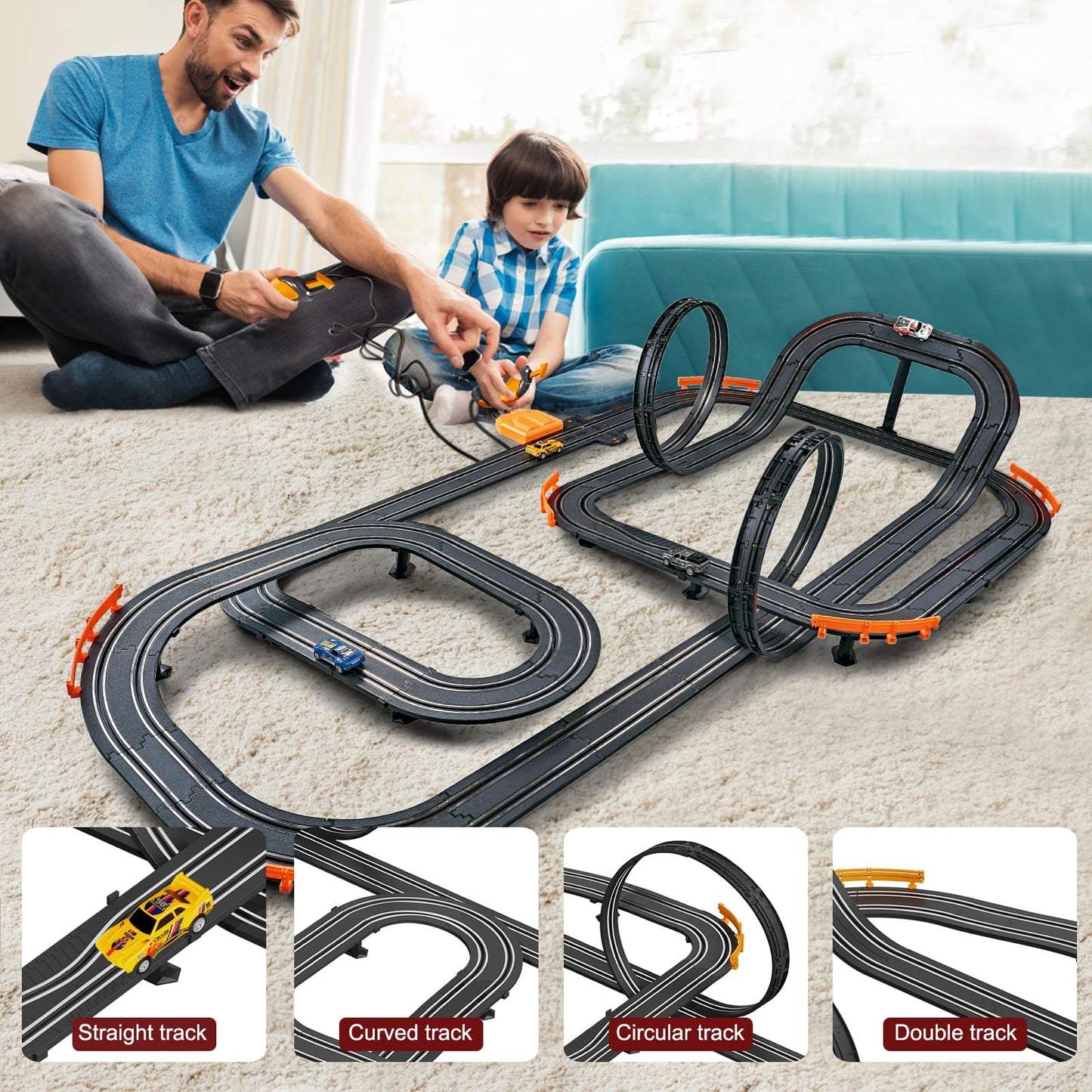 Jumplanma Slot Car Track — 4 High-Speed Cars, Dual Racing Game for Kids