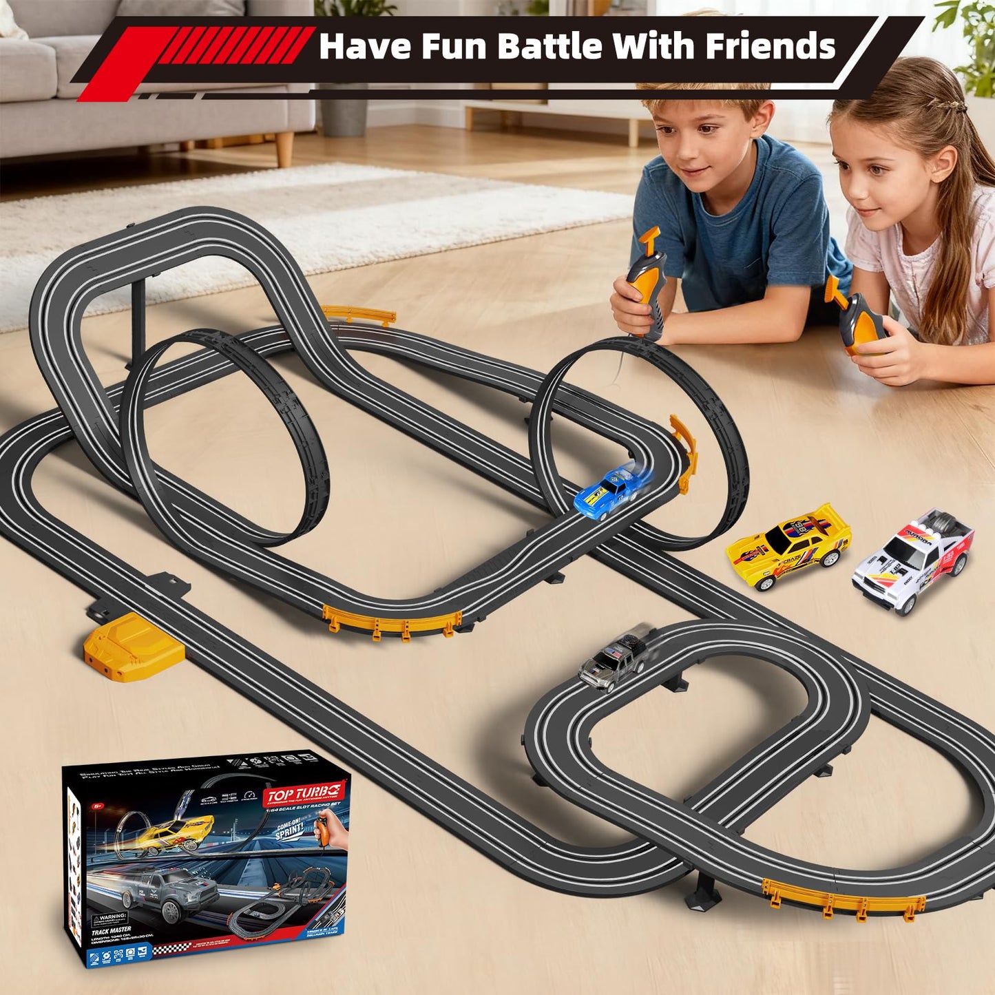 Jumplanma Slot Car Track — 4 High-Speed Cars, Dual Racing Game for Kids