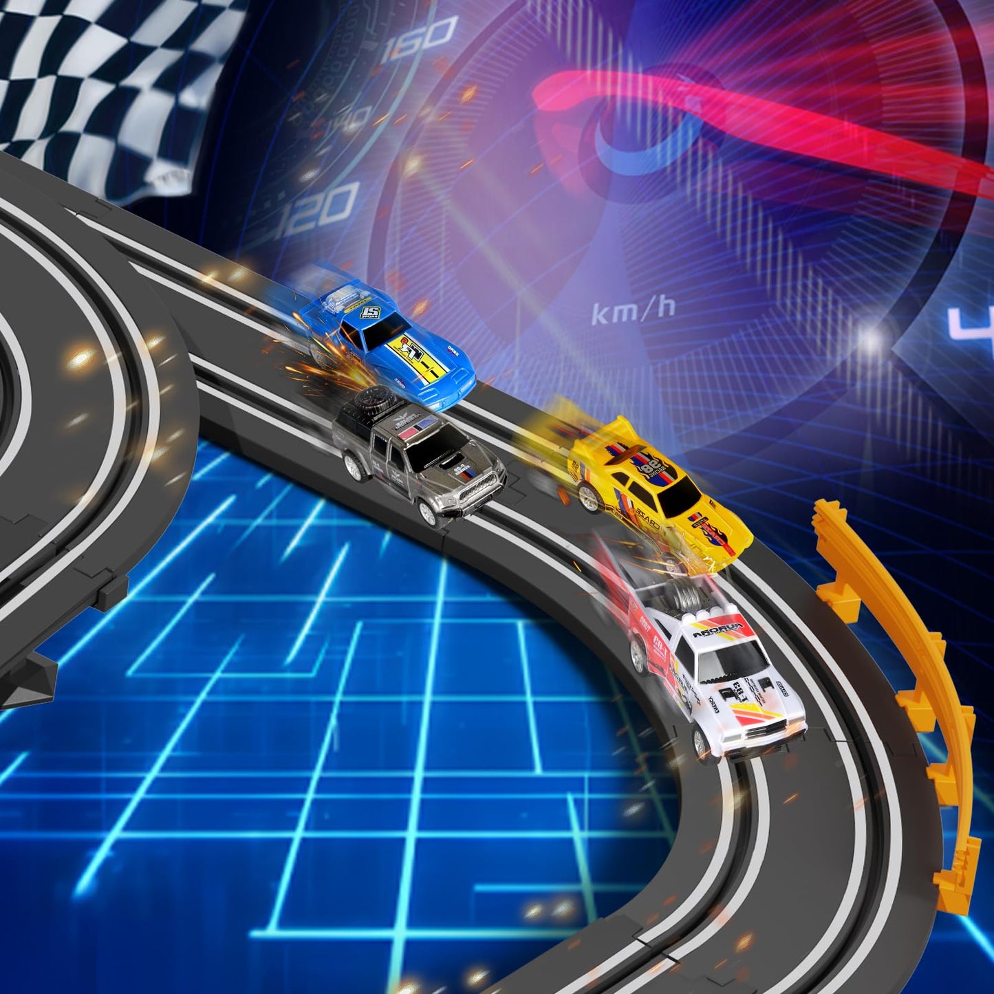 Jumplanma Slot Car Track — 4 High-Speed Cars, Dual Racing Game for Kids