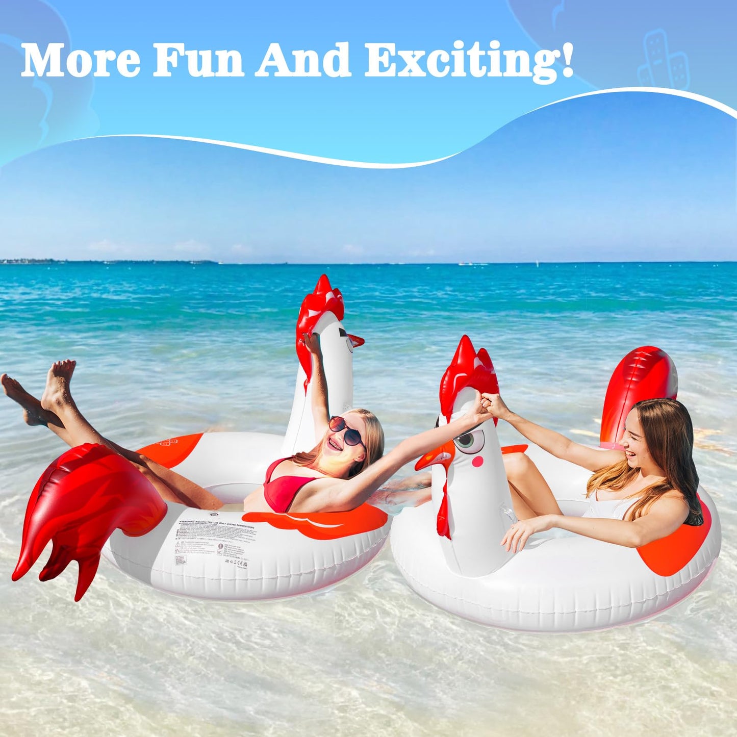 Junbig 63-Inch Chicken Pool Float with Solar RGB Lights