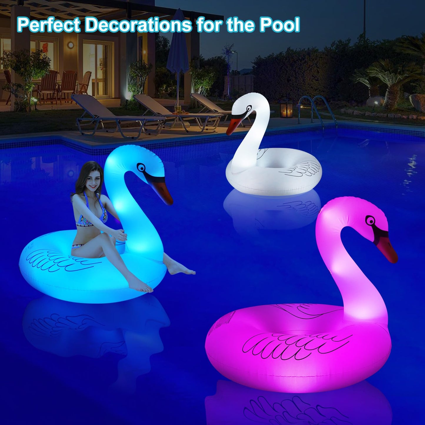 Junbig Inflatable Swan Pool Float – Solar LED, 42-Inch Adult Size