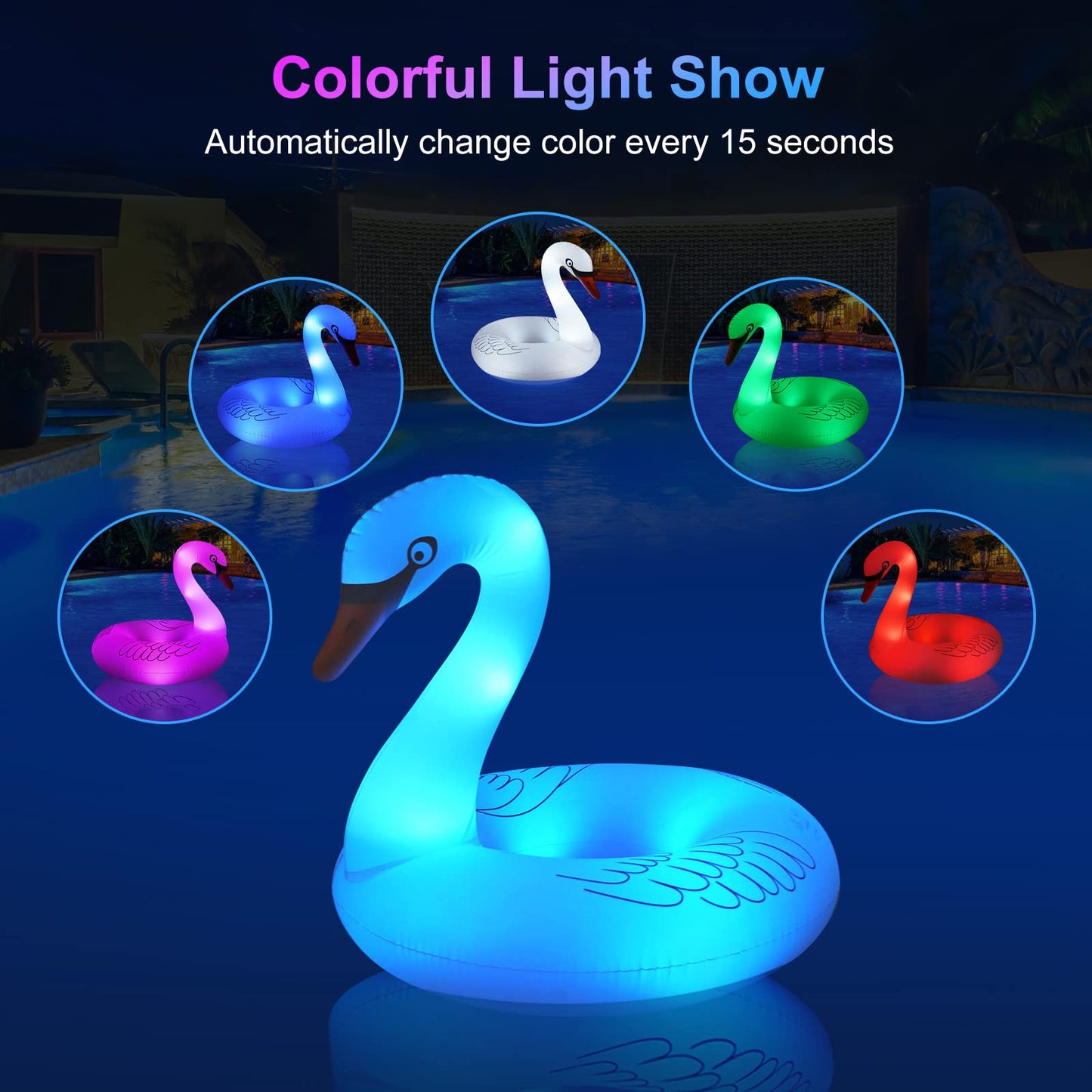 Junbig Inflatable Swan Pool Float – Solar LED, 42-Inch Adult Size