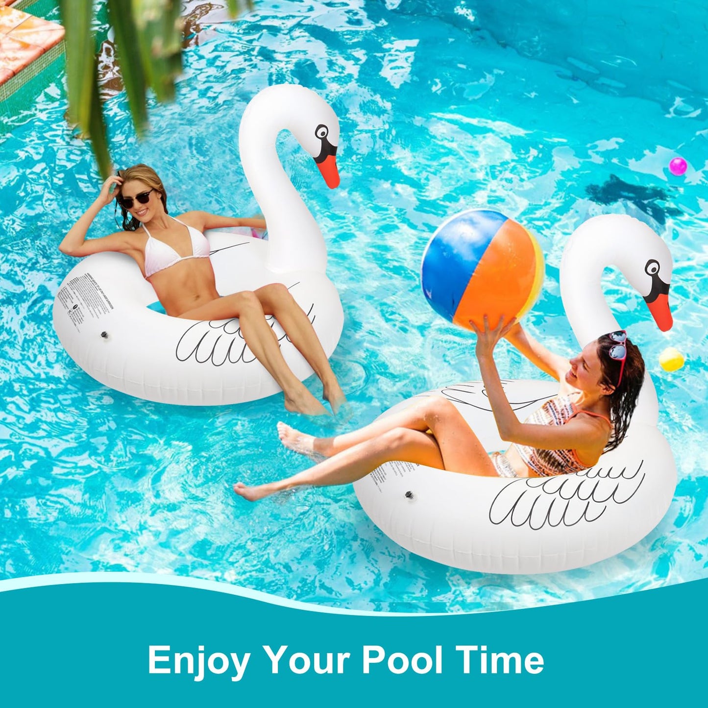 Junbig Inflatable Swan Pool Float – Solar LED, 42-Inch Adult Size