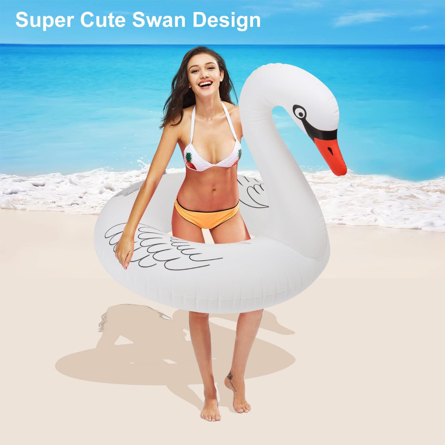 Junbig Inflatable Swan Pool Float – Solar LED, 42-Inch Adult Size