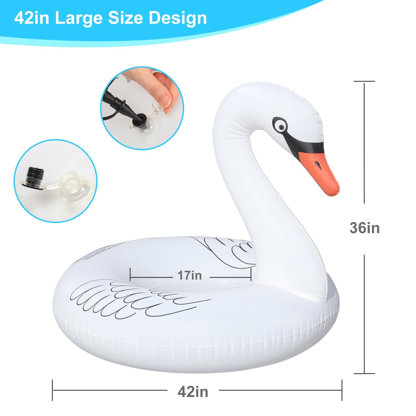 Junbig Inflatable Swan Pool Float – Solar LED, 42-Inch Adult Size