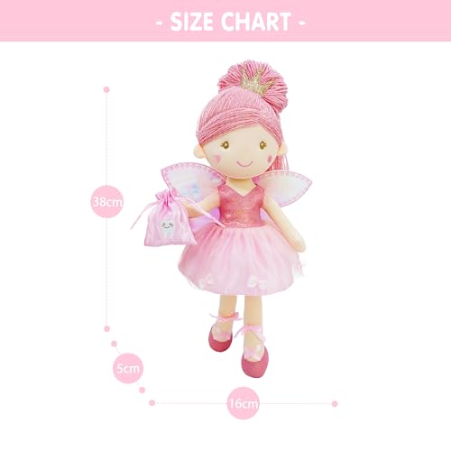 June Garden Anastasia – 17-Inch Tooth Fairy Doll | Plush Pink Dress, Shimmery Wings, Travel-Ready Companion